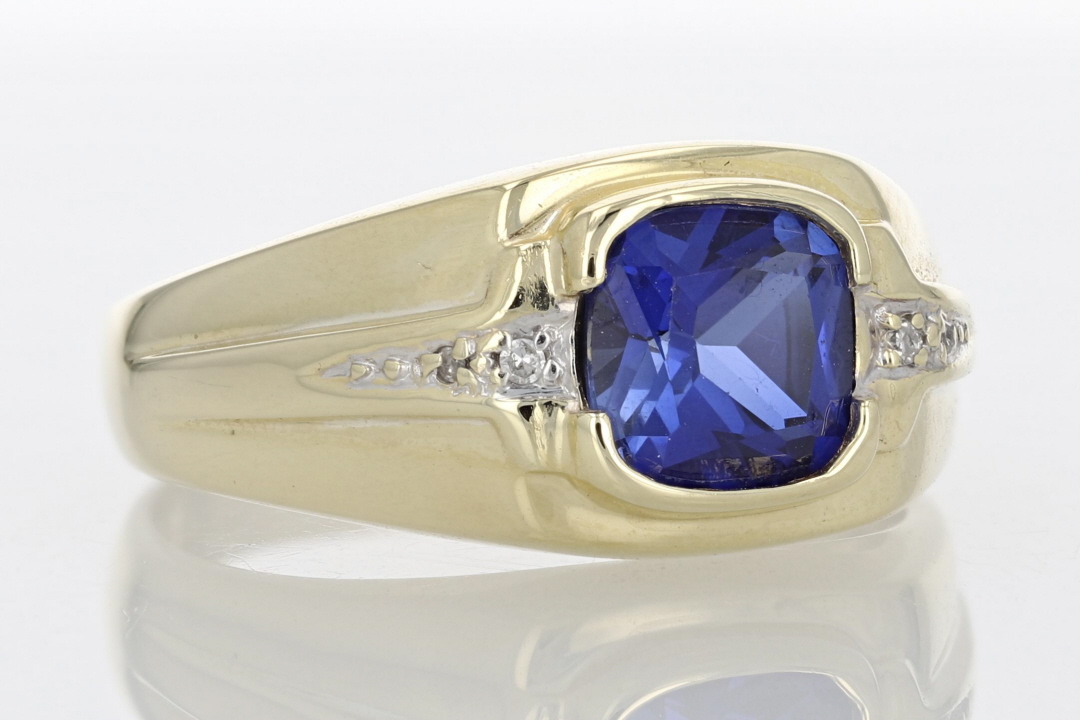 3.23ctw Lab-Created Sapphire with Diamond Accents Ring 10k Yellow Gold Size  12