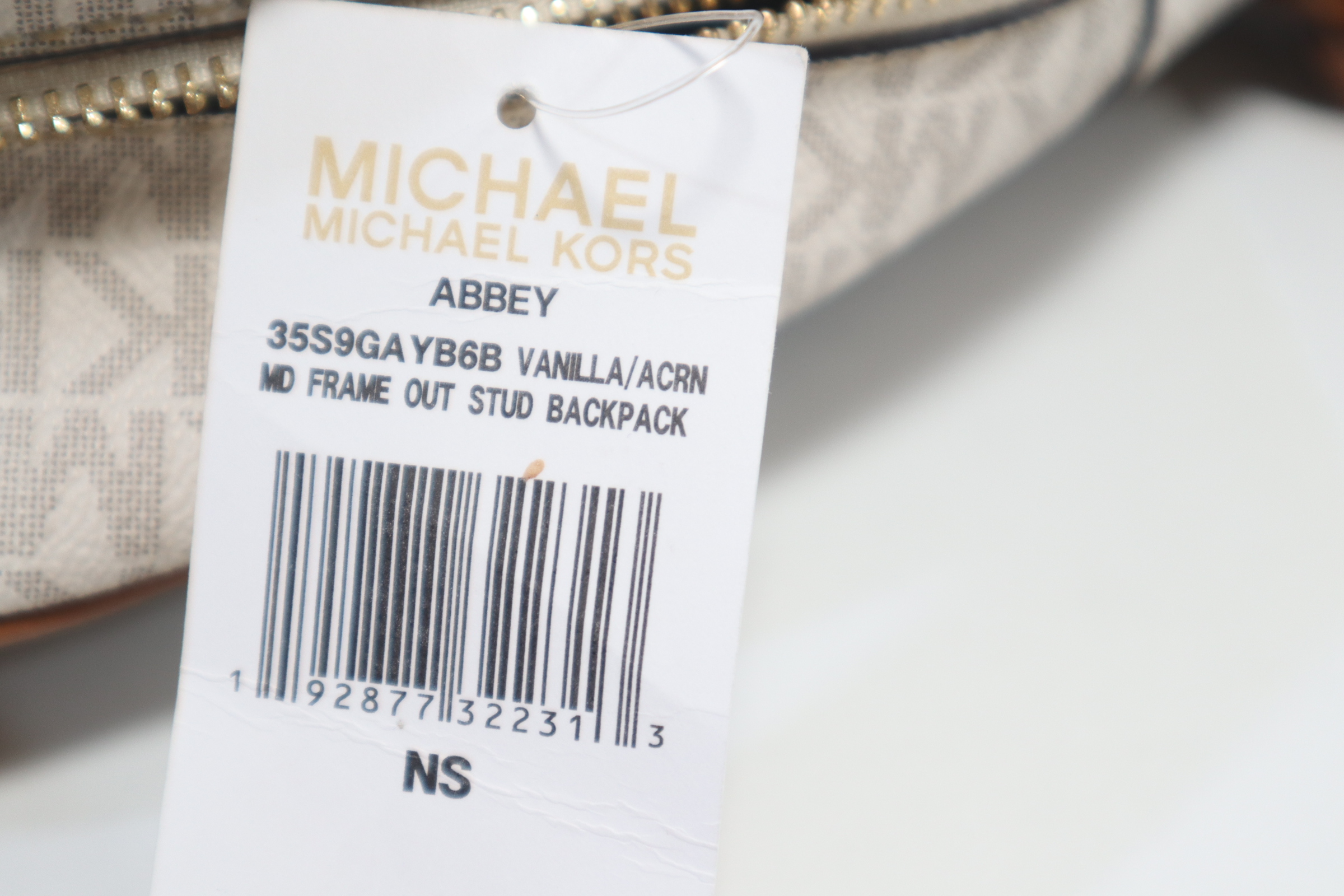 Michael Kors ABBEY 35S9GAYB6B Medium Frame Out Stud Backpack 2313  Vanilla/Acorn