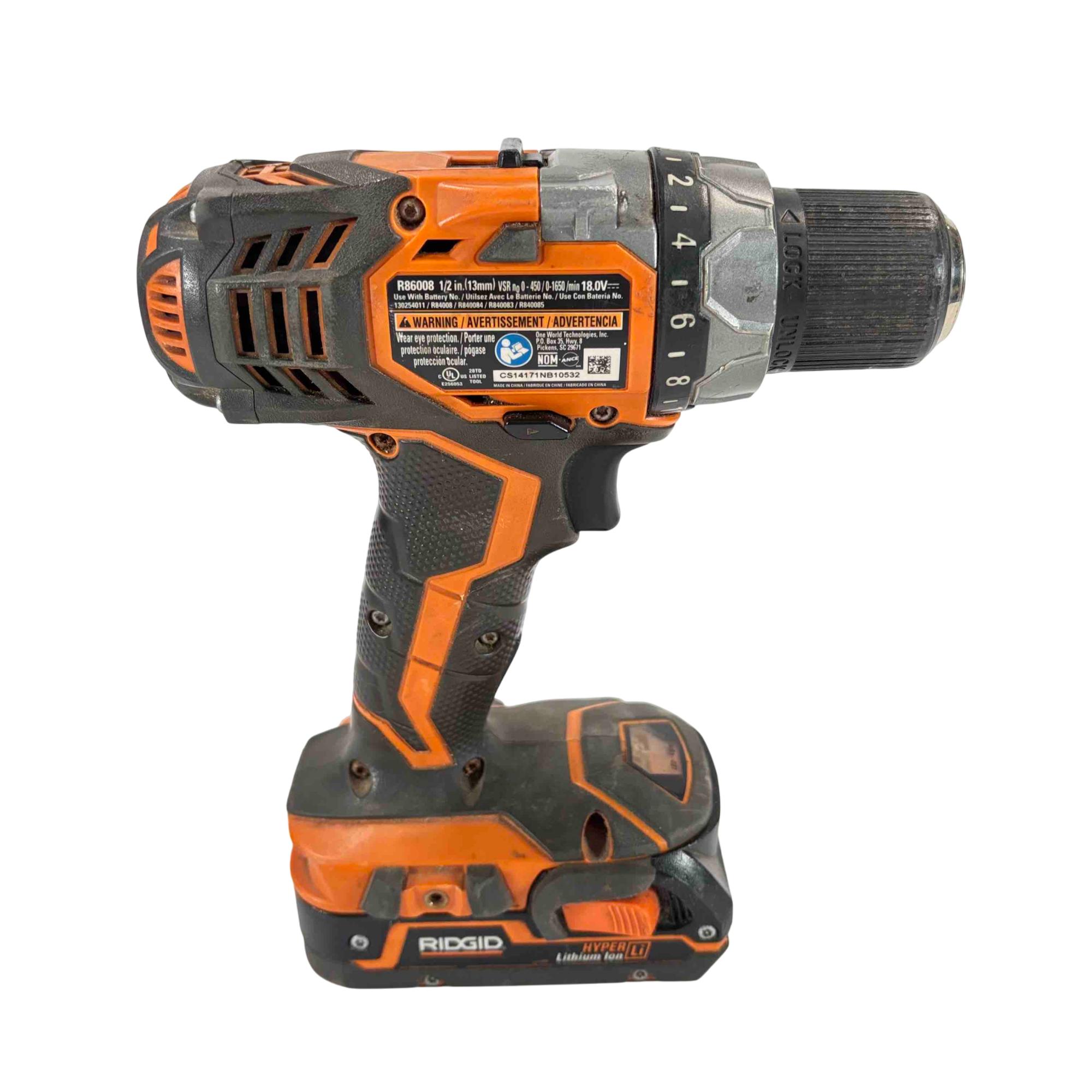RIDGID R86008 18 Volt Lithium Ion Compact 1 2 Inch Cordless Drill Driver