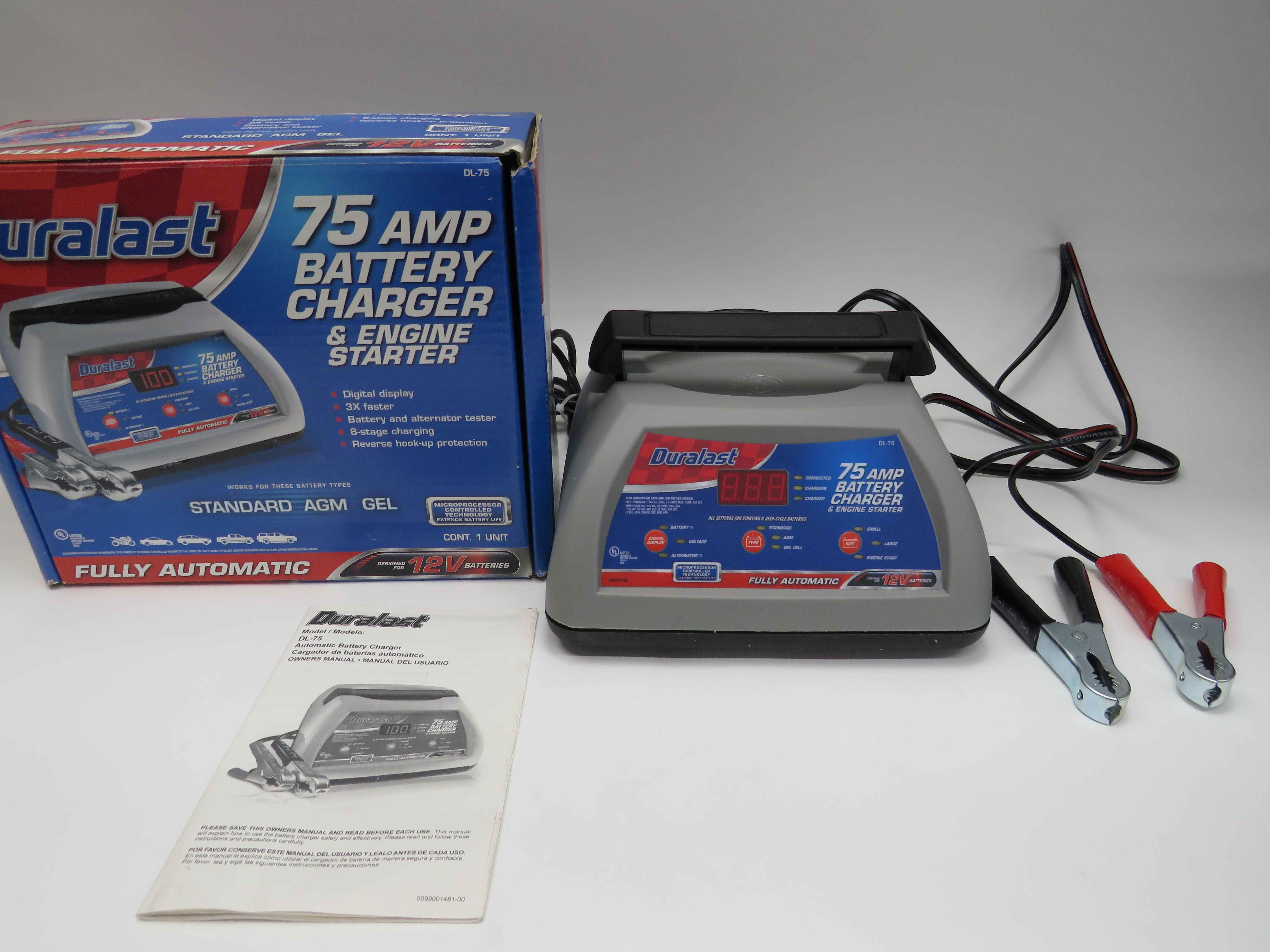 Duralast 75 Amp Battery Charger / Engine Starter Fully Automatic DL-75 9275