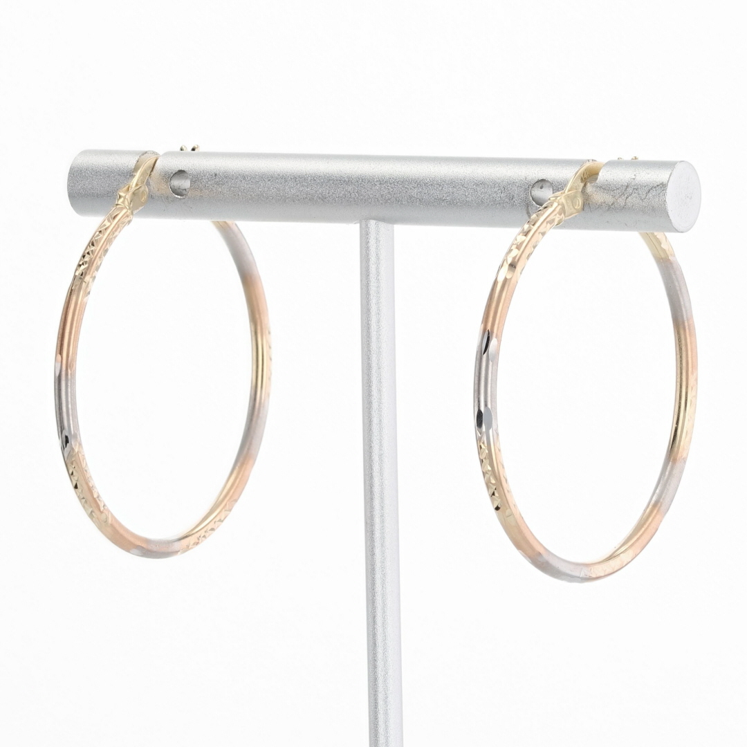 14K Tri-Colored good Diamond Gold Hoop Earrings, 60mm x 3mm