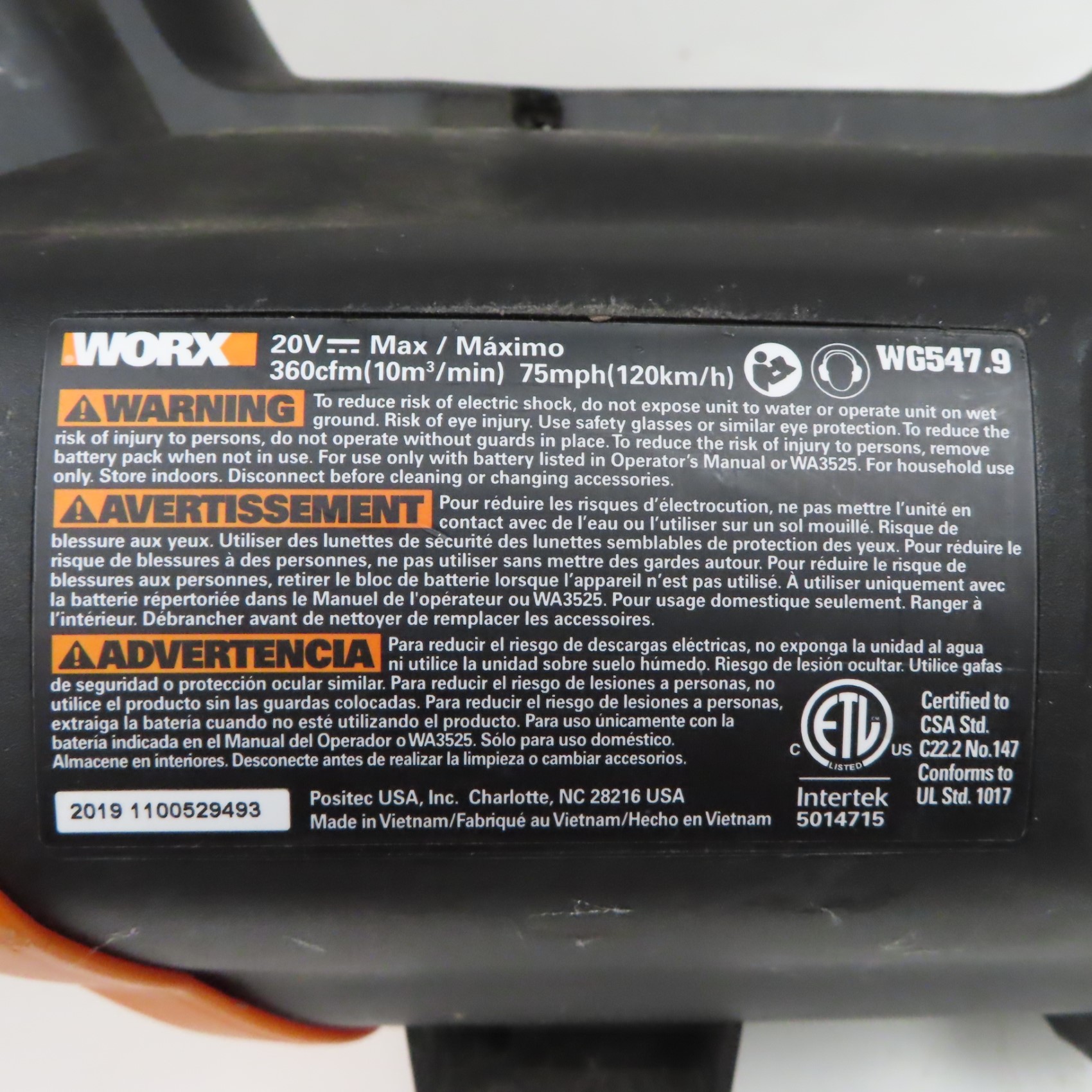 Worx WG547.9 Turbine 20V Cordless Handheld Leaf Blower Local Pick