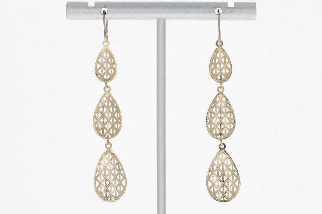 10K Yellow Gold Long Dangle Fish Hook Earrings