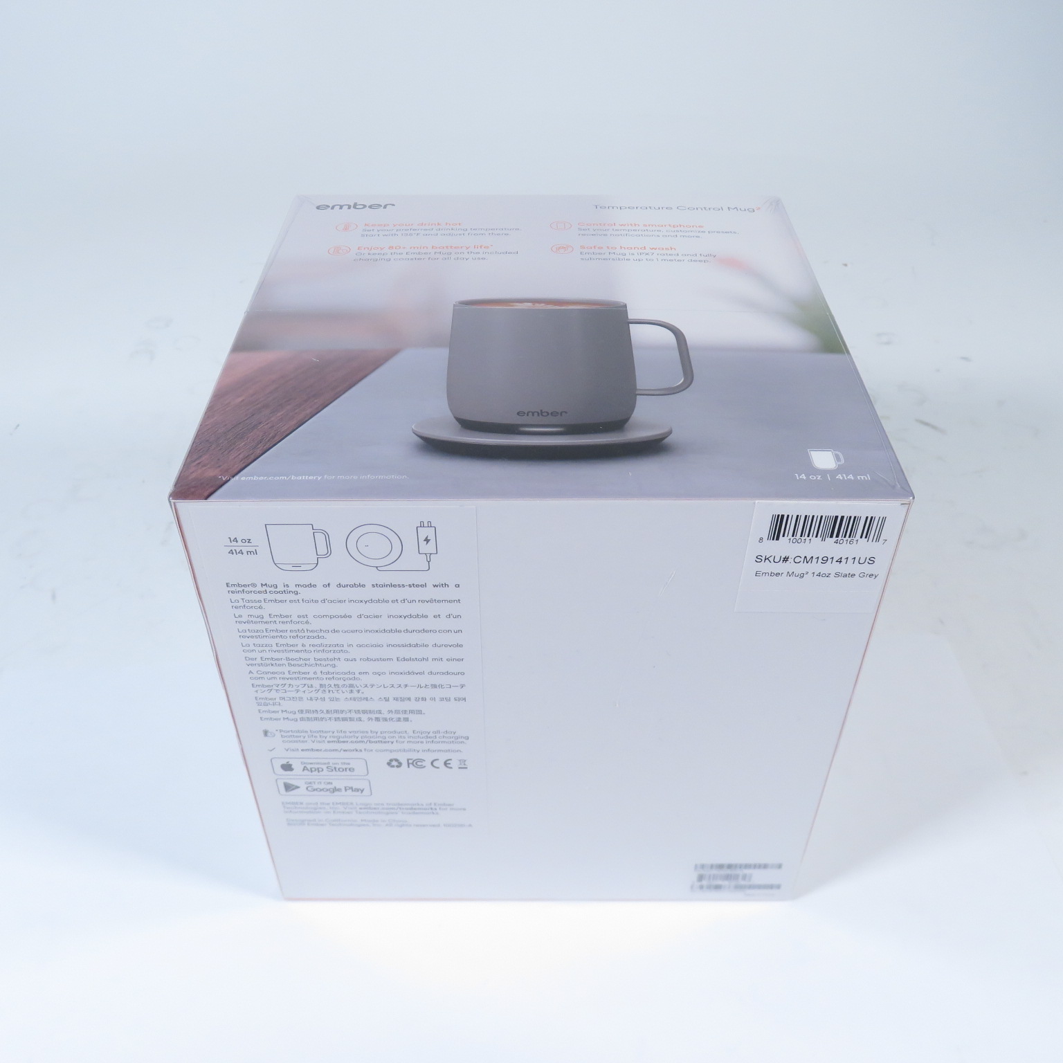 Ember Temperature Control Smart Mug 2, 14 oz, Gray, 80-min Battery