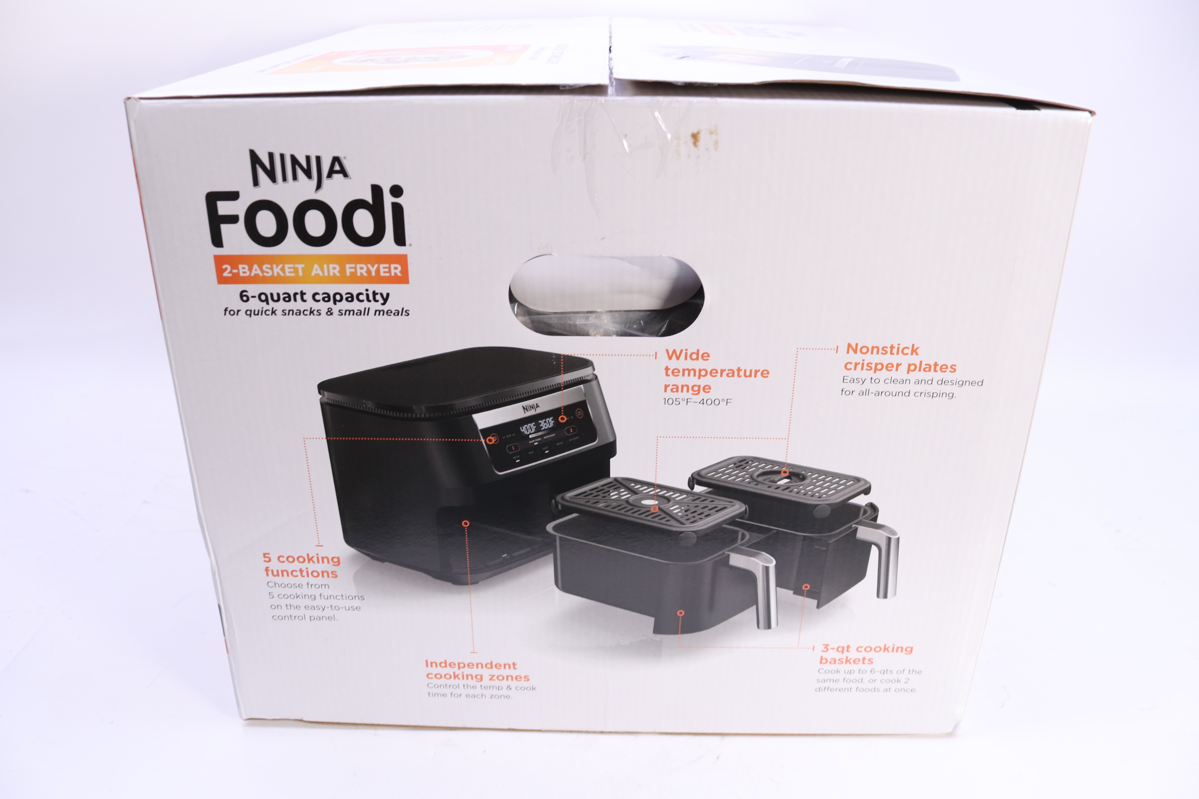 Ninja DZ090 Foodi 6 Quart 5-in-1 DualZone 2-Basket Air Fryer - New