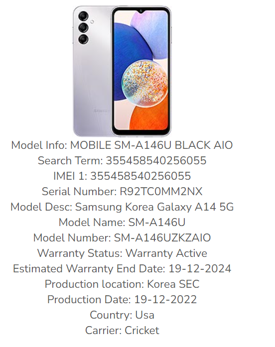 Cricket Wireless  Samsung Galaxy A14 5G - Black