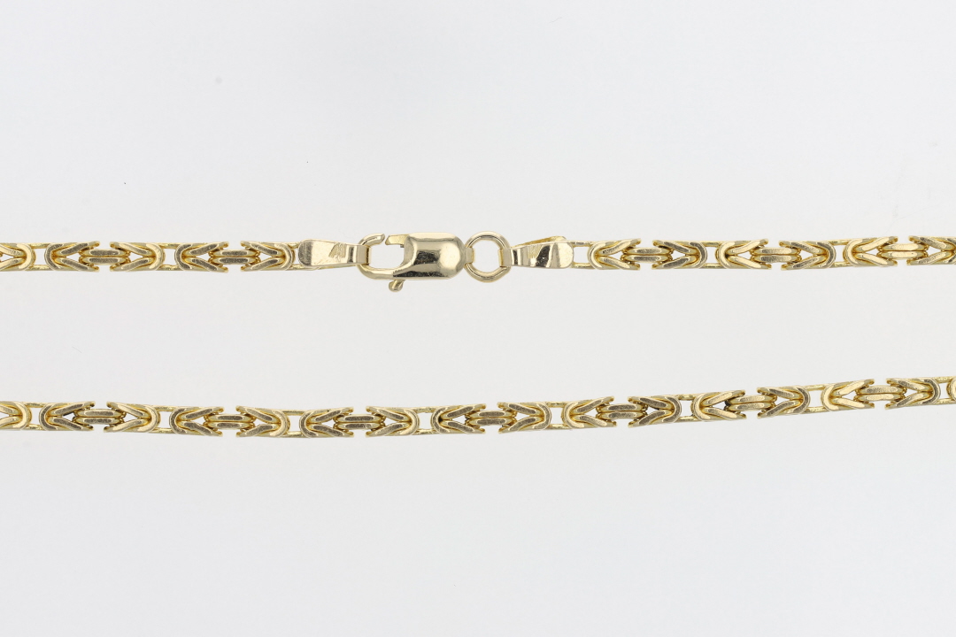 Bathtub Assert plate 2.1mm Byzantine Link Chain 7.5" Bracelet 14k Yellow Gold Italy 5.11 Grams
