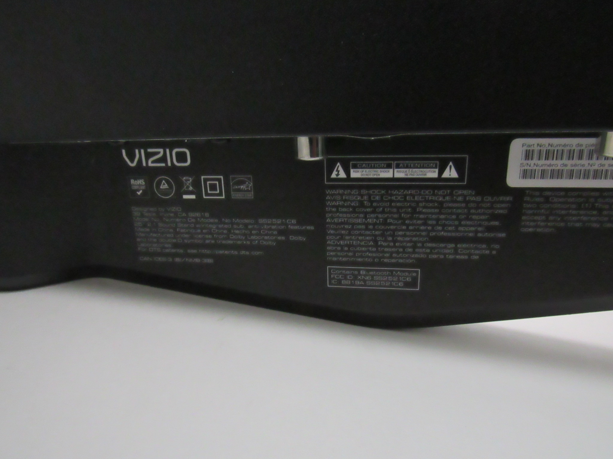 Vizio sound bar serial hot sale number