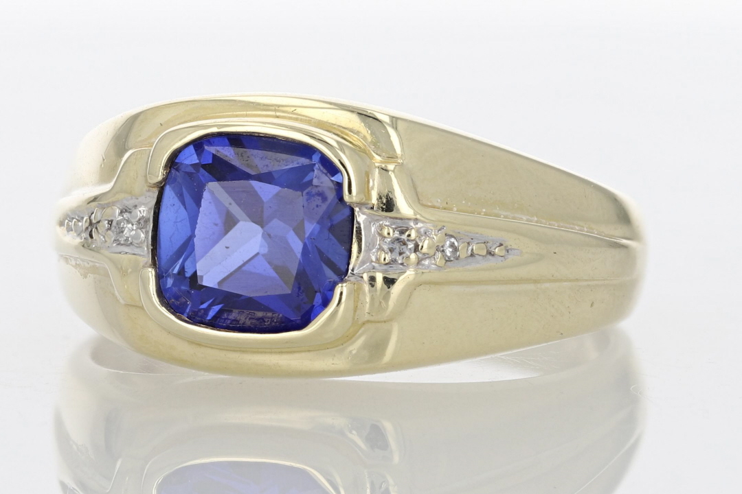 3.23ctw Lab-Created Sapphire with Diamond Accents Ring 10k Yellow Gold Size  12