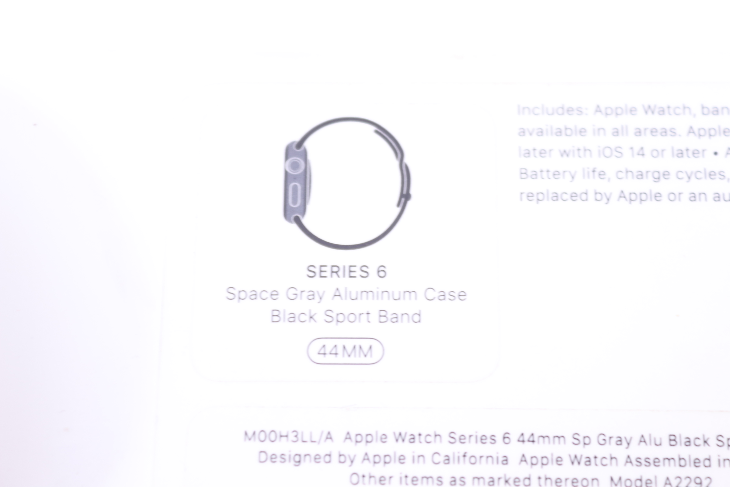 Apple Watch M00H3LL/A Series 6 44mm Space Gray Wi-Fi Only