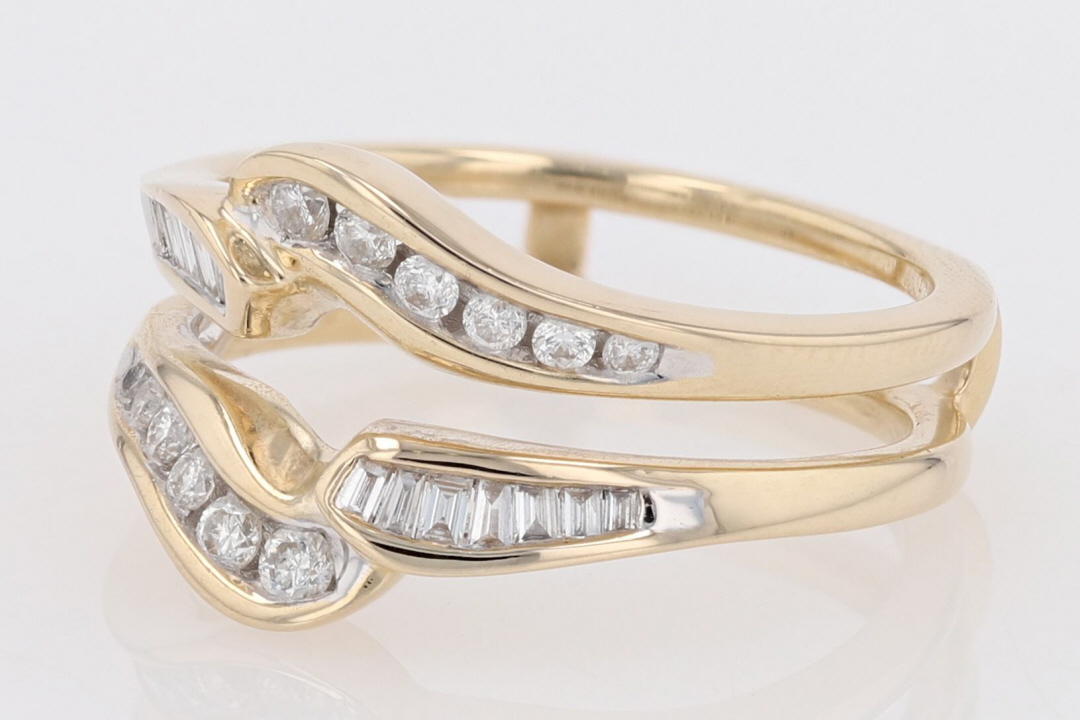 14K White Gold Baguette Diamond Ring Guard Wrap Solitaire Enhancer Size 6.25