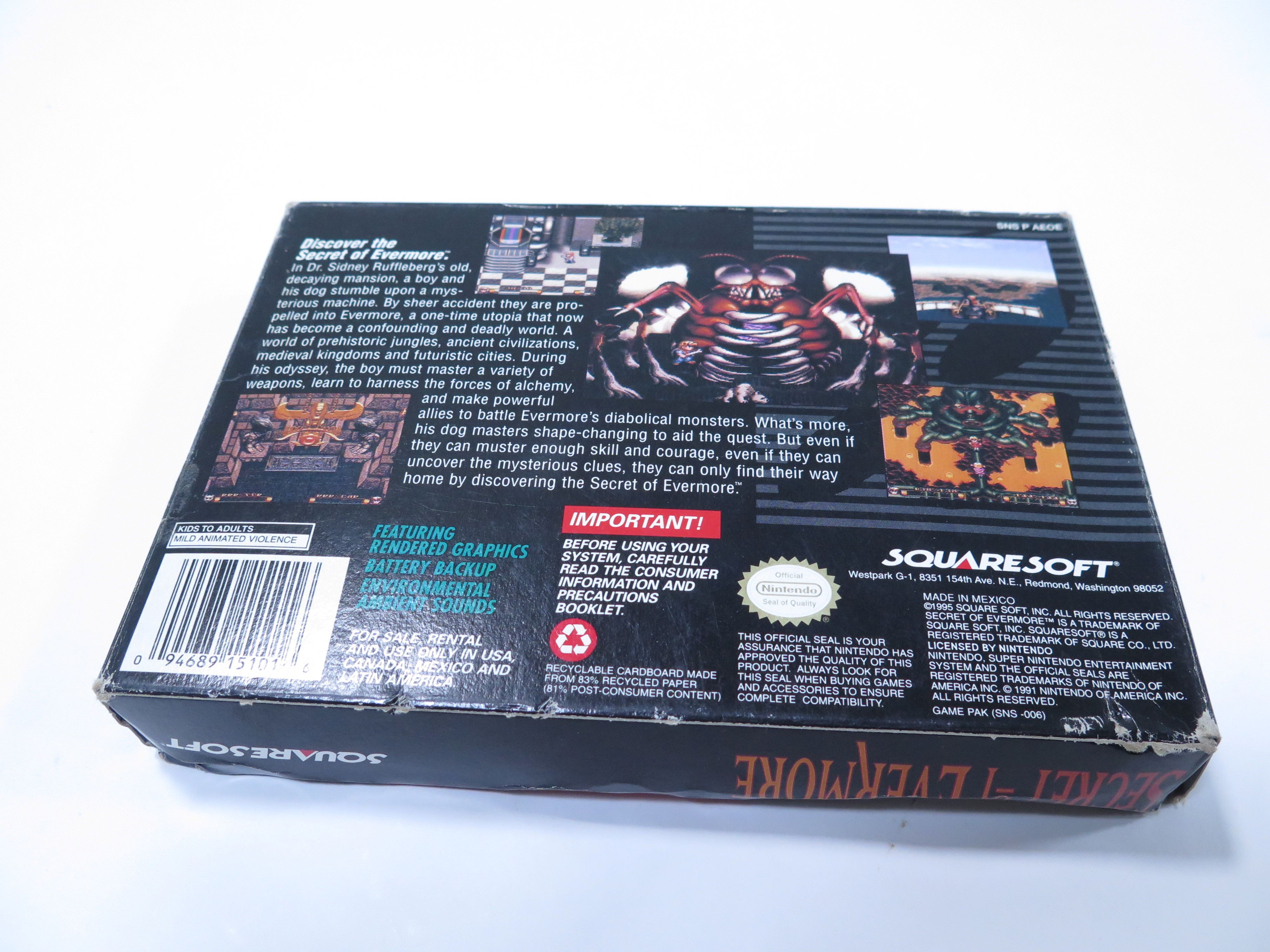 VINTAGE SUPER NINTENDO SNES SECRET of EVERMORE cheapest GAME CARTRIDGE w/Booklet Maps etc