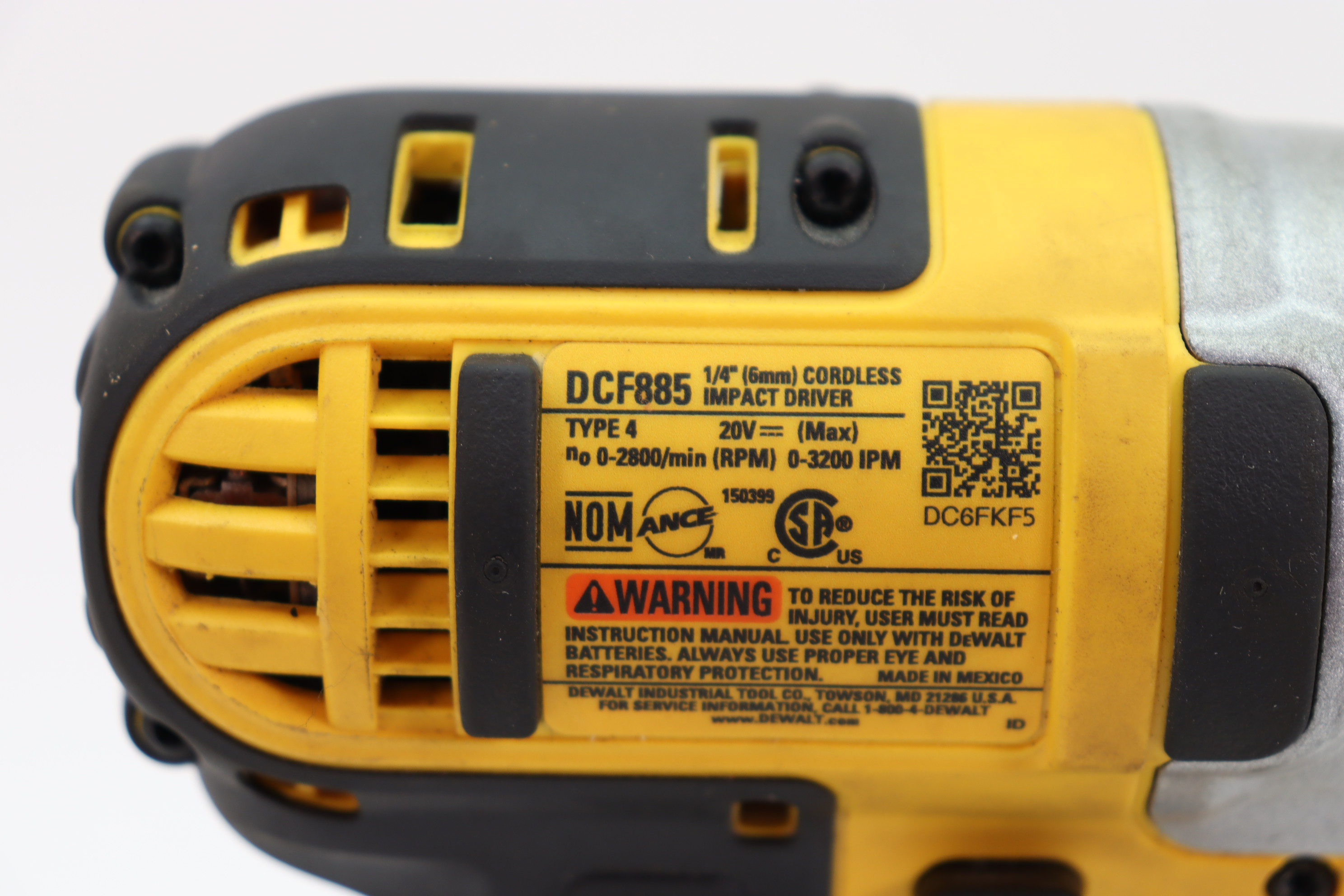 Dcf885 impact driver specs sale