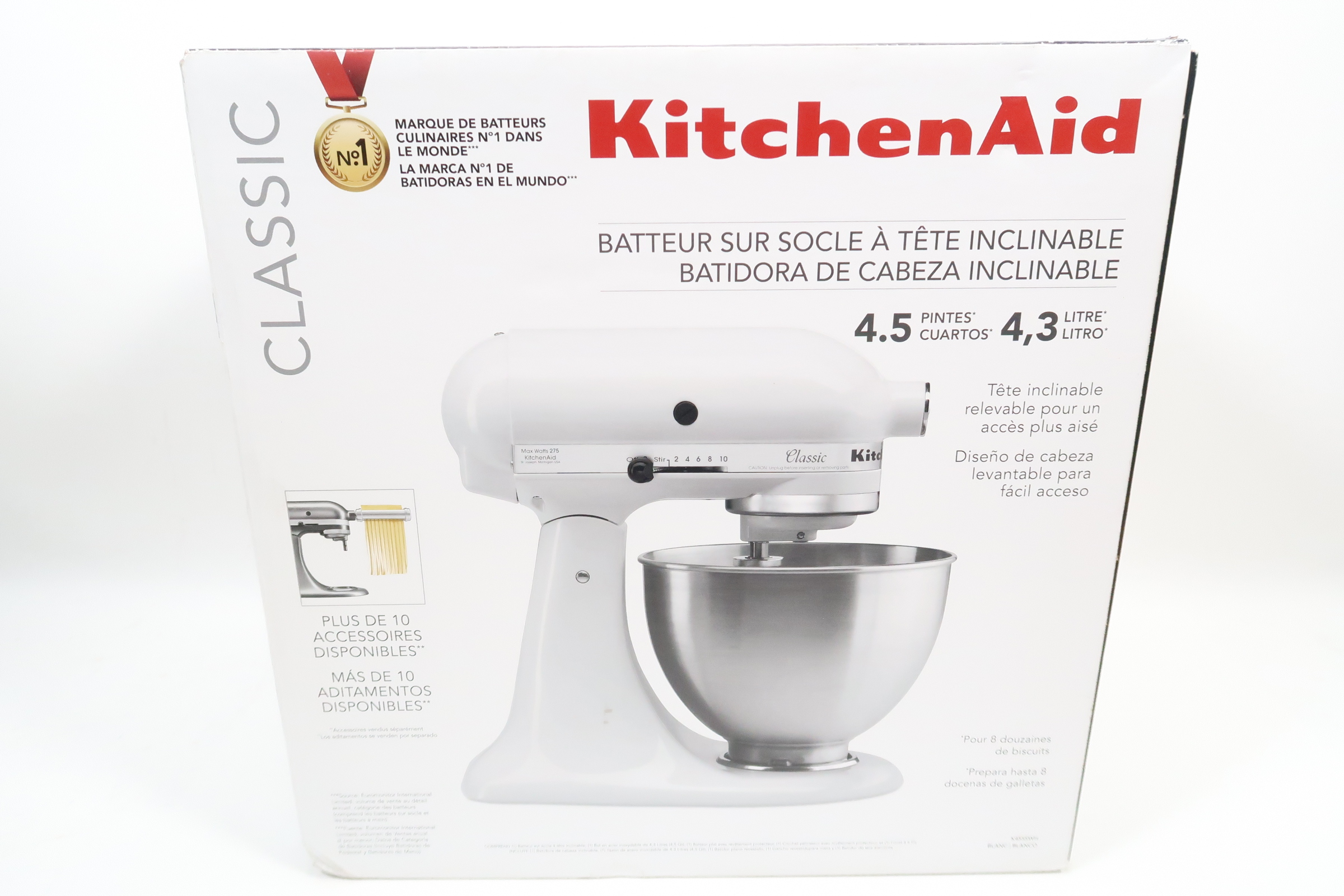 KitchenAid Classic Series 4.5 Quart Tilt-Head Stand Mixer, White (K45SSWH)