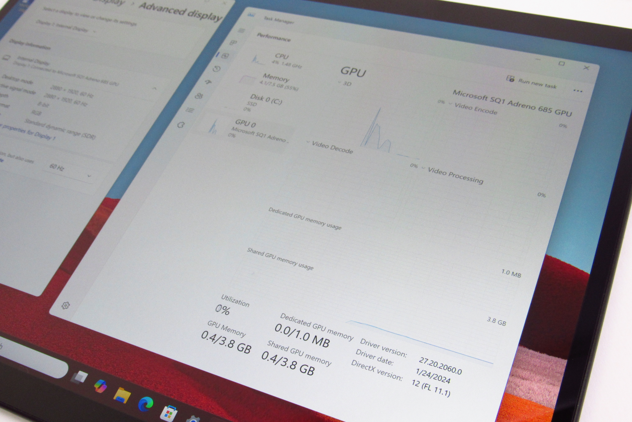 Microsoft Surface Pro X (1876) Windows 11 Home SQ1 3GHz 8GB RAM 128GB SSD  13''
