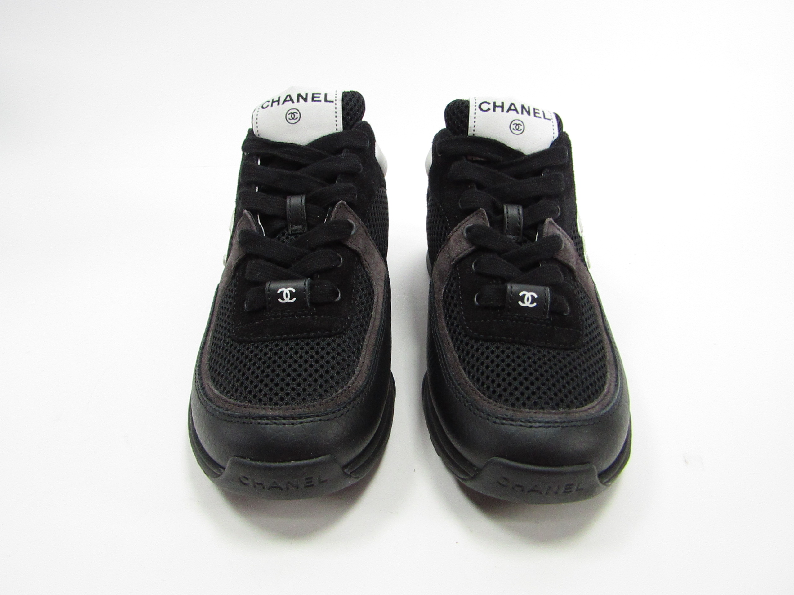 Chanel G38299 Mesh Suede Calfskin Grained Women's CC Sneakers Size 37