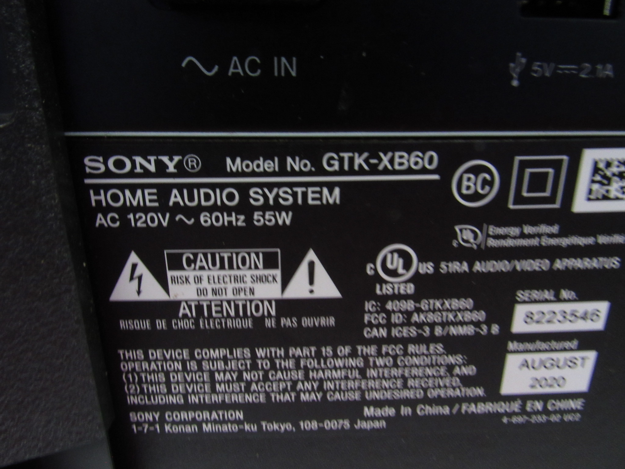 Sony GTKXB60 High Power XB60 Portable Bluetooth Speaker Black