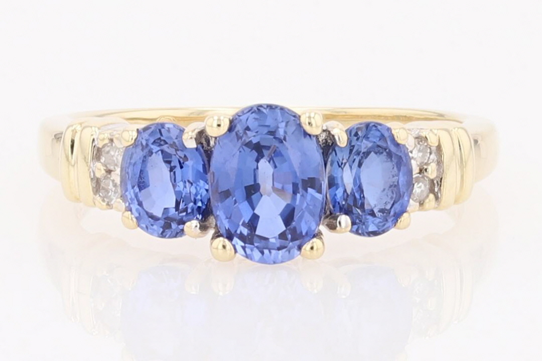 1.69ctw Lab-Created Sapphire and Diamond Three-Stone Ring 10k Yellow ...