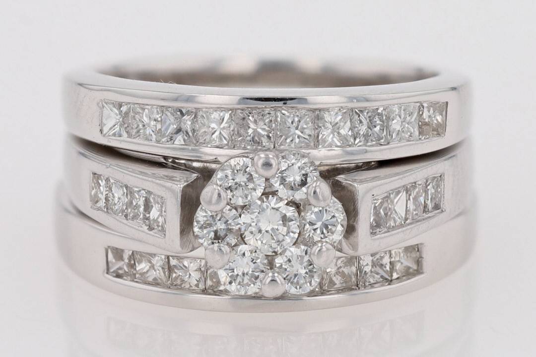 1.00ctw Round Cut Diamond Cluster Wedding Set Rings 14k White Gold Size 5