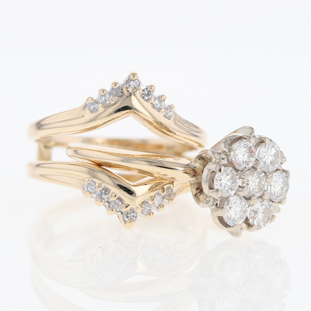 1.03ctw Round Cut Diamond Cluster Wedding Set Rings 14k Yellow Gold Size 7