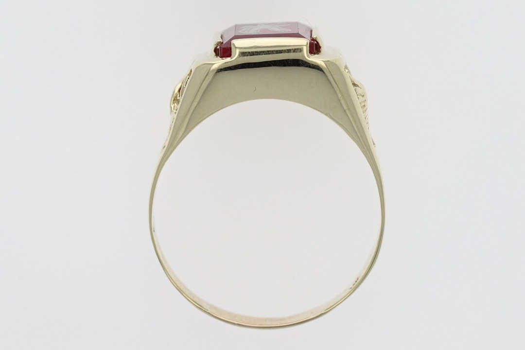Lab-Created Rectangular Step Cut Ruby Eagle Band Ring 14k Yellow Gold ...