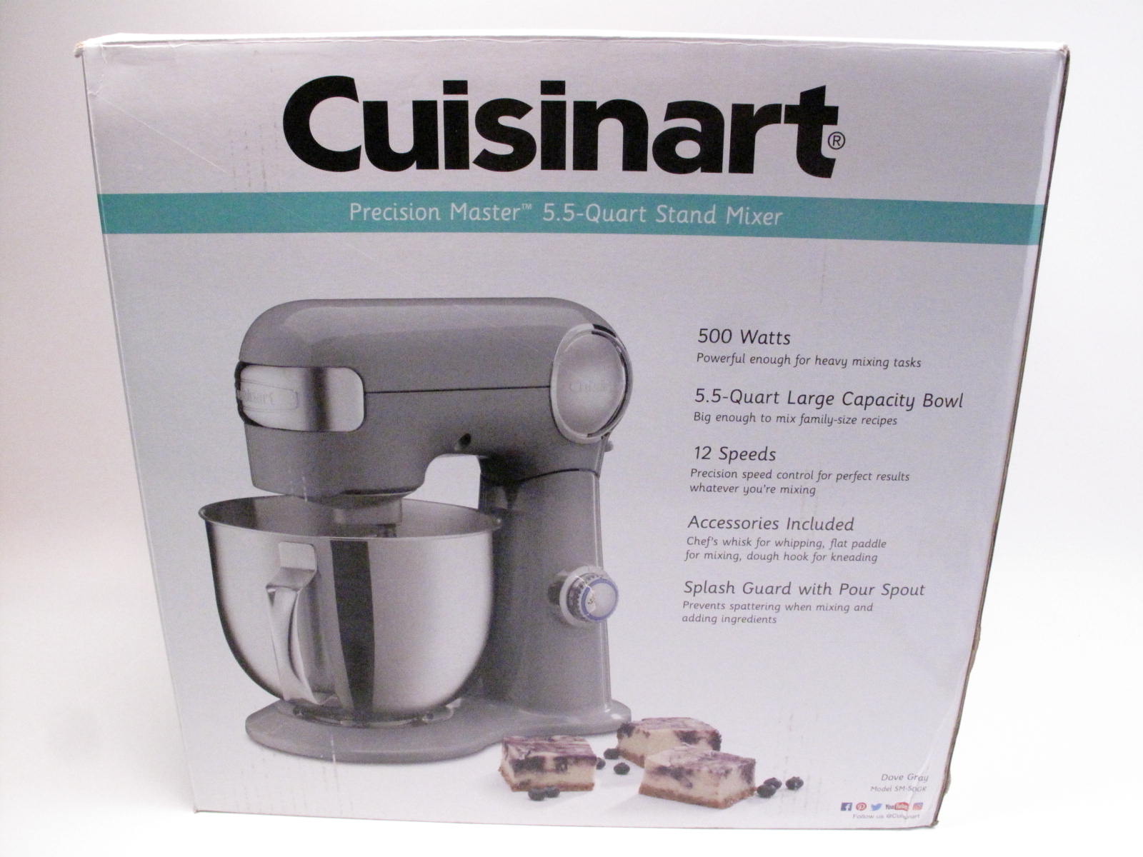  Cuisinart SM-50GR Precision Master 5.5-Quart 12-Speed Stand  Mixer with Mixing Bowl, Chef's Whisk, Flat Mixing Paddle, Dough Hook, and  Splash Guard with Pour Spout, Dove Gray: Home & Kitchen