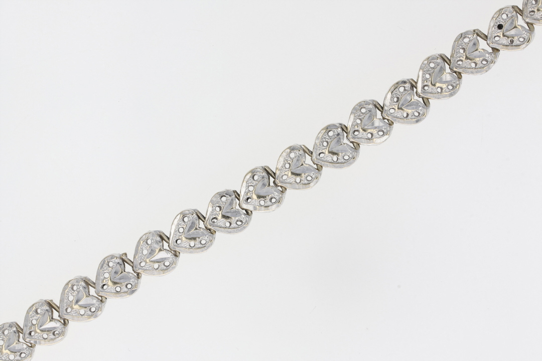 6.9mm Fancy Heart Link Chain 7.5" Statement Bracelet 14k White Gold 12.