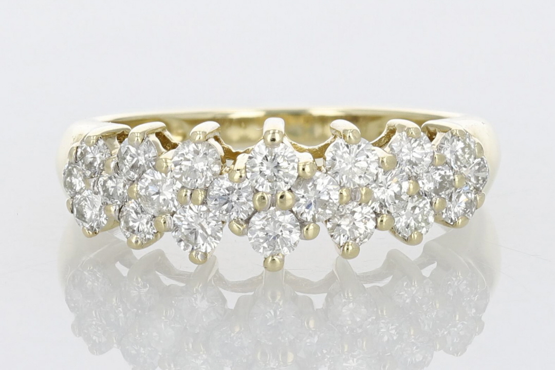 1.22ctw Round Cut Diamond Cluster Wedding Band Ring 10k Yellow Gold Size 7