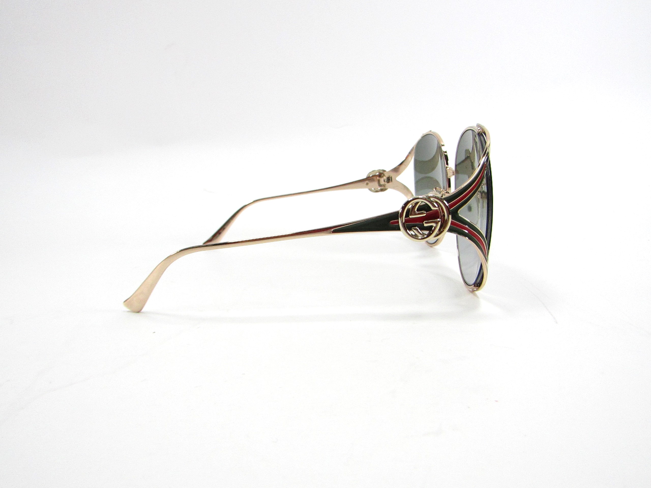 Gucci GG0225S-001-63 Rectangular Sunglasses Gold (1/Grey) 63 display picture 2