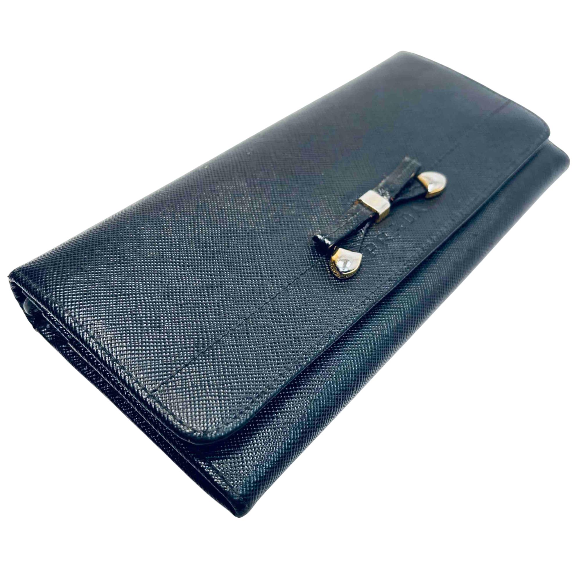 Prada Long Wallet Ribbon Black Saffiano Leather Bow Gold Accents display picture 1
