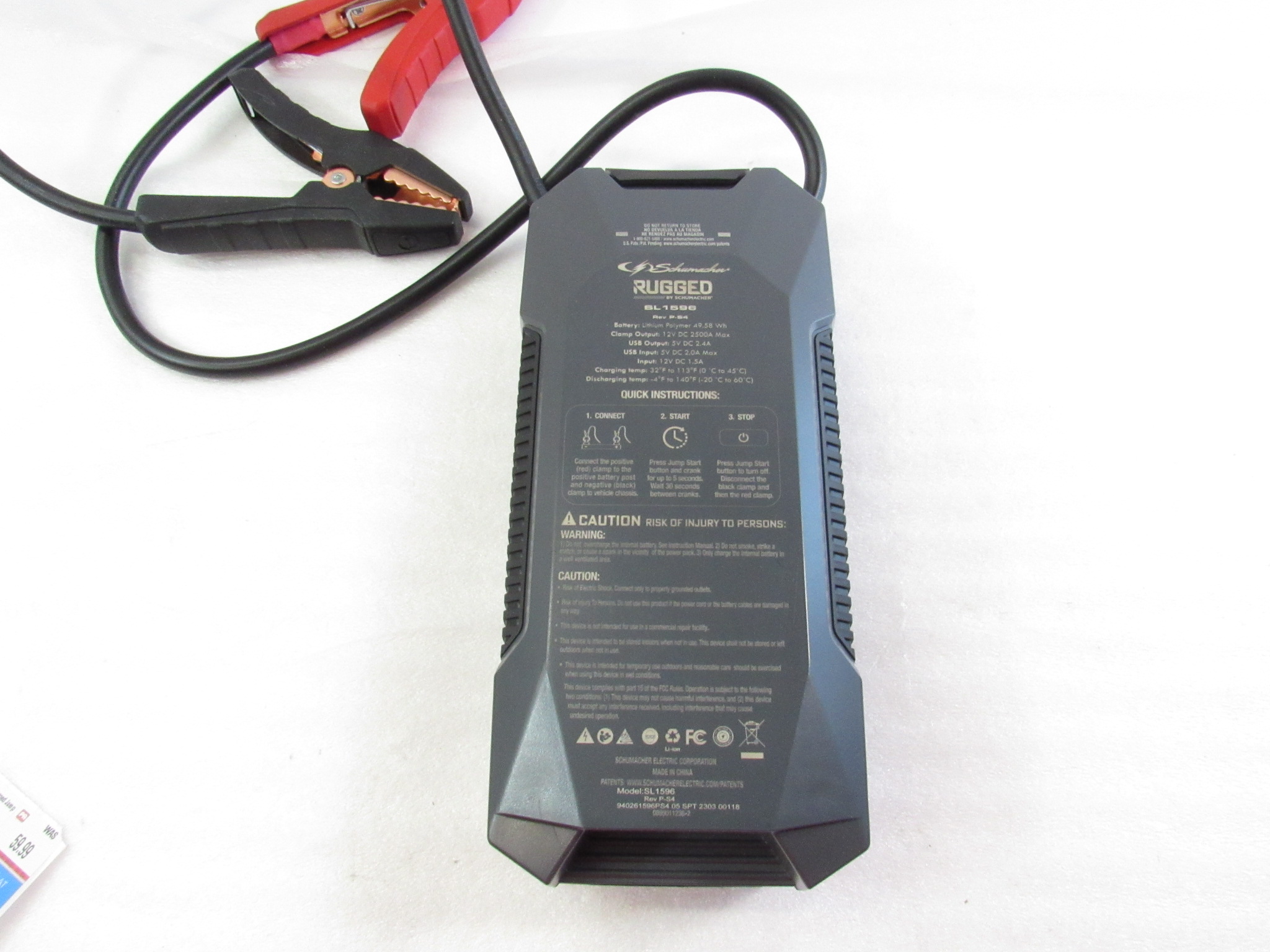 Schumacher SL1596 2500a Rugged Lithium Jump Starter