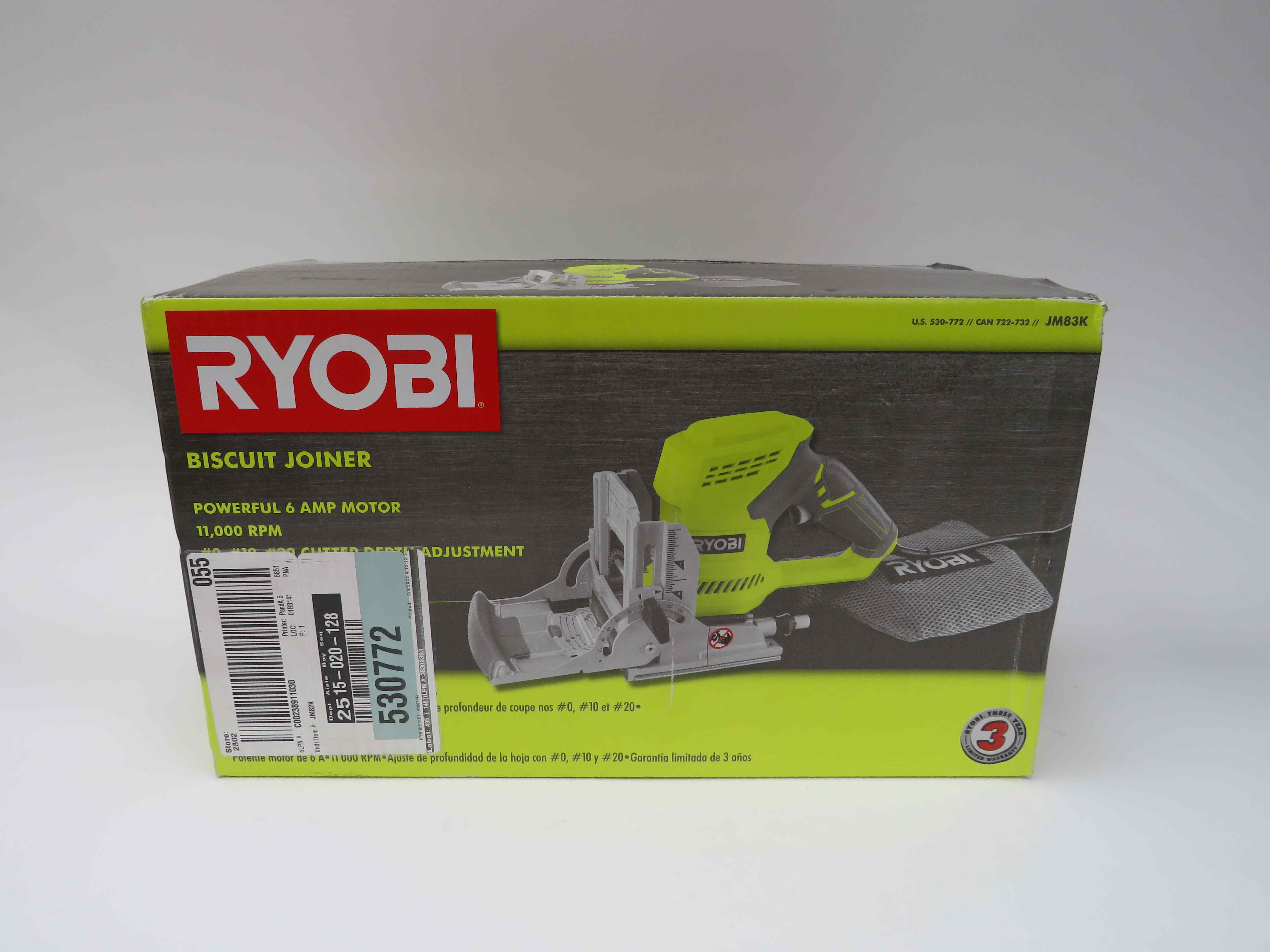 Ryobi 6 Amp AC Corded Biscuit Joiner Kit JM83K 0516
