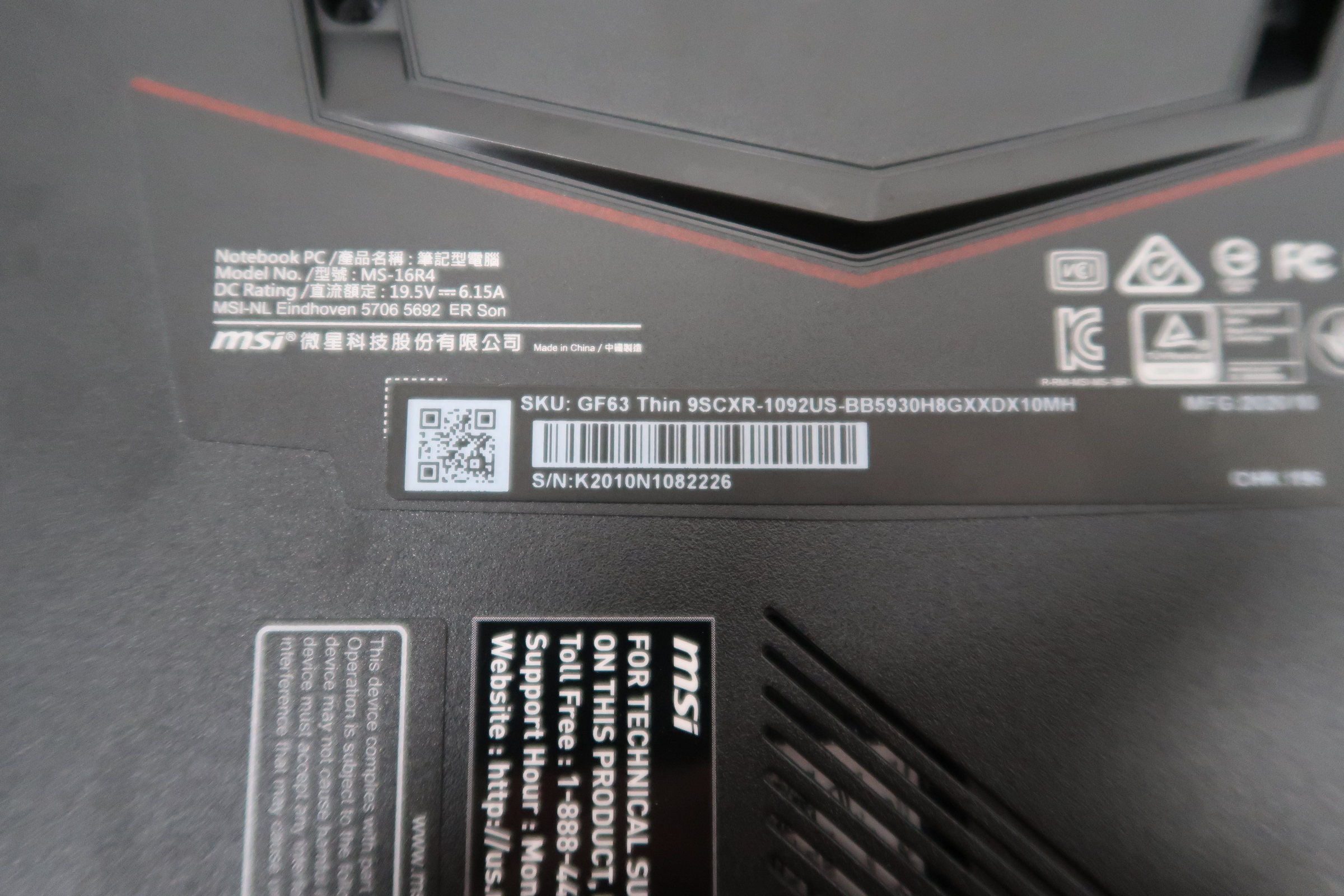 MSI GF63 Thin MS-16R4 Win 10 Core i5-9300H@2.4GHz 8GB 512GB SSD GTX ...