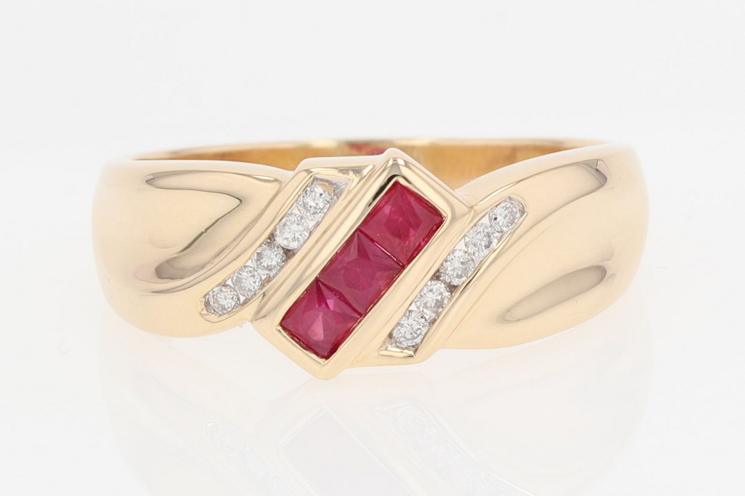 .63ctw Square Cut Ruby with Diamond Channel-Set Ring 14K Yellow Gold ...