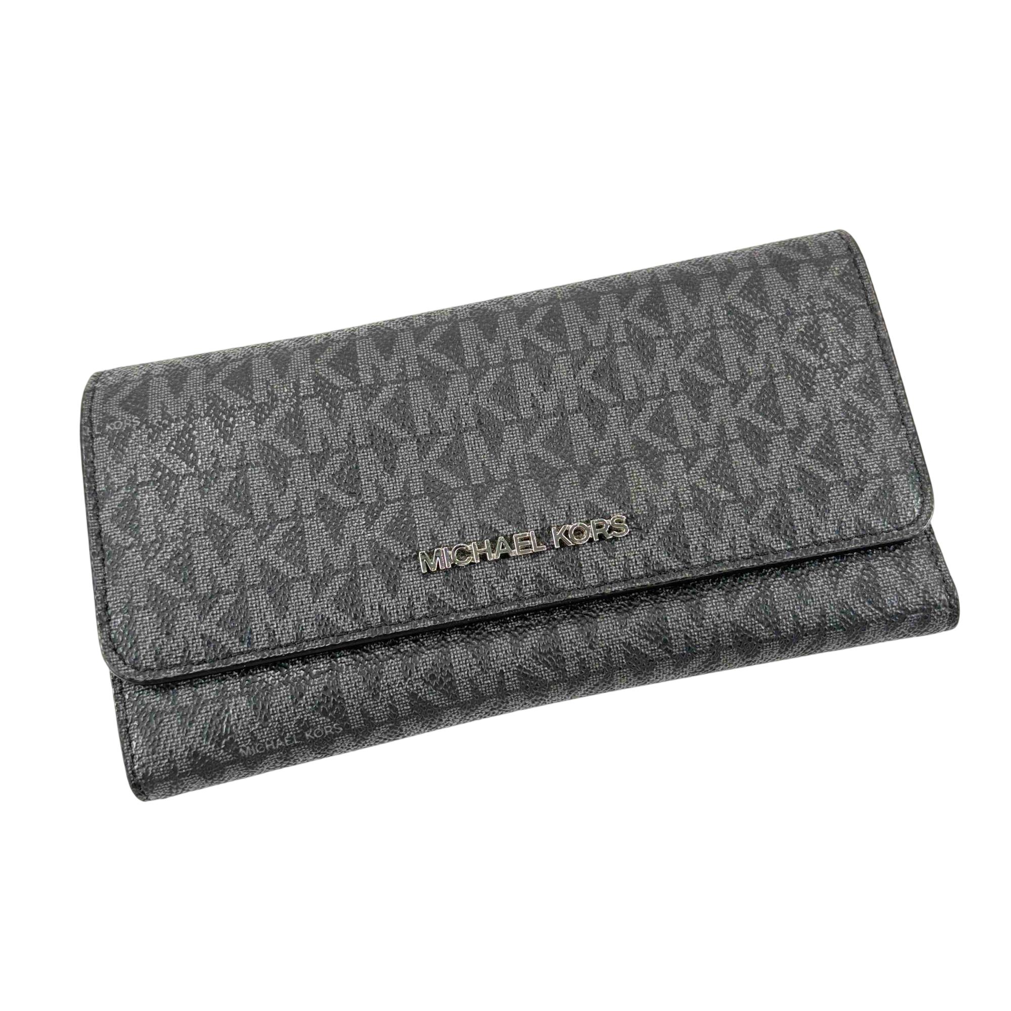 Michael Kors Jet Set Large Black Signature Trifold Wallet - Main Image