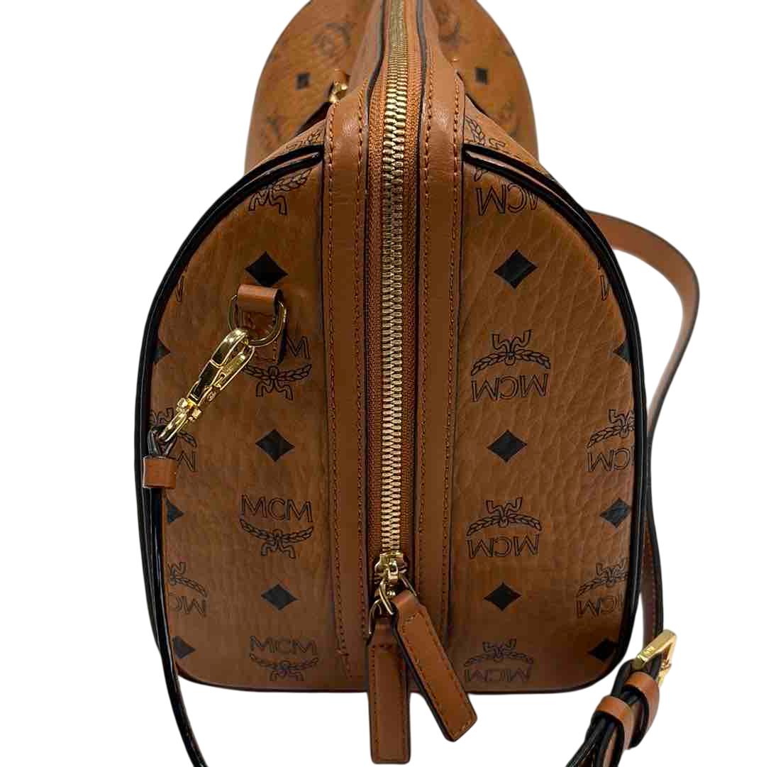 MCM Visetos Coated Canvas Brown Medium Boston Handbag 3159