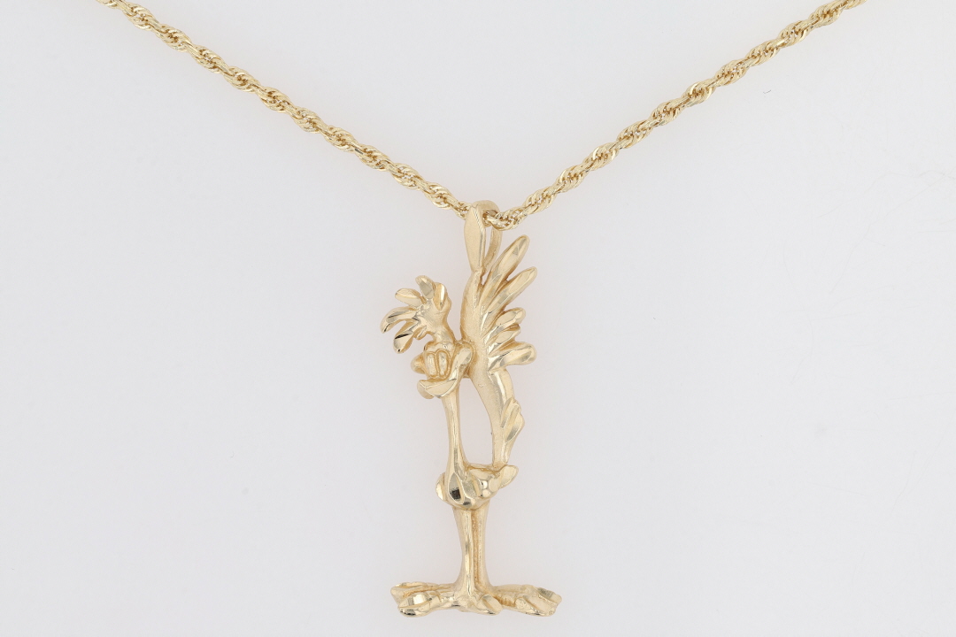 14K White Gold Finish Road Runner selling Pendant - Free 24