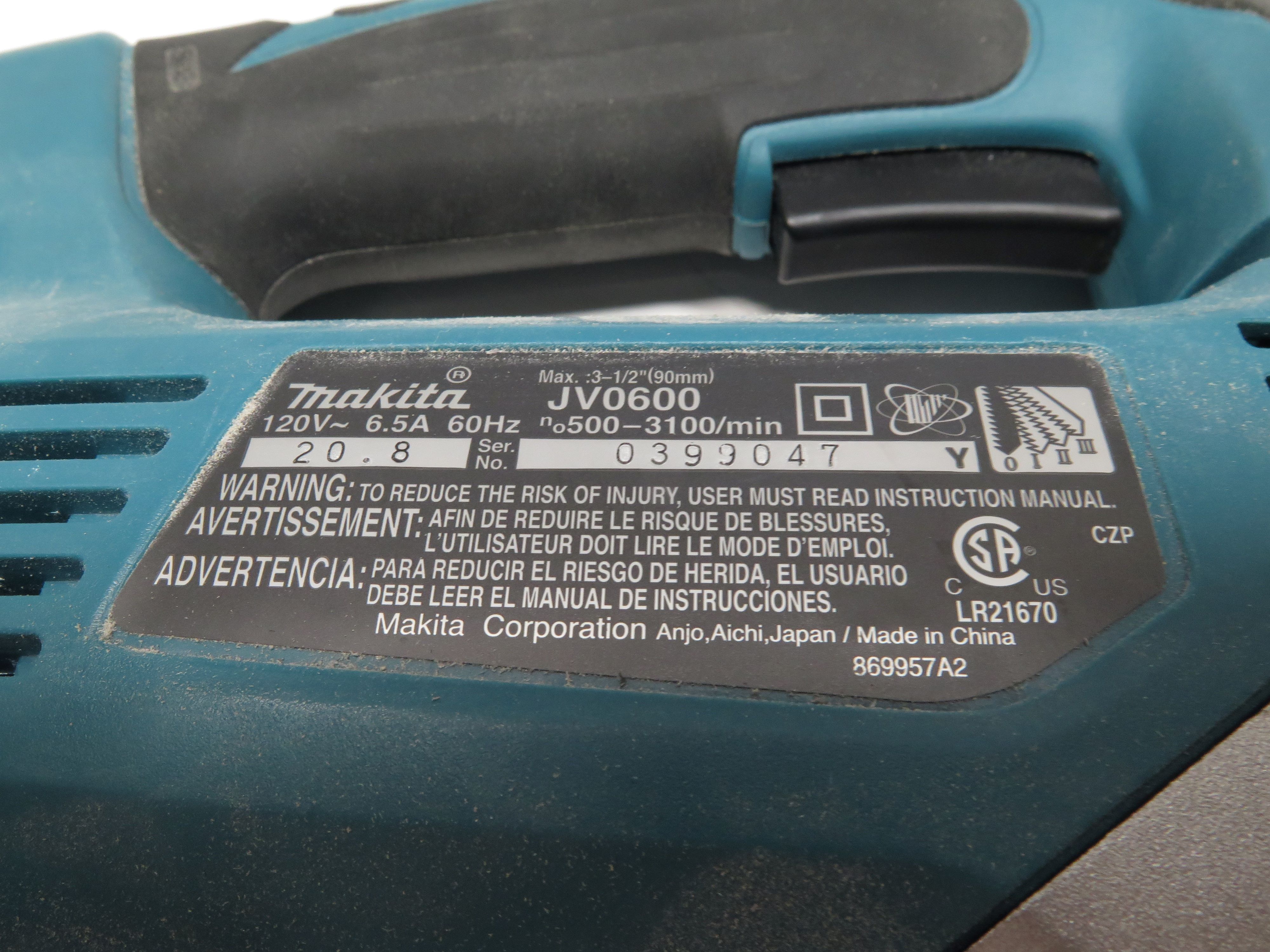 Makita JV0600 6.5 Amp Corded Variable Speed Lightweight Top Handle