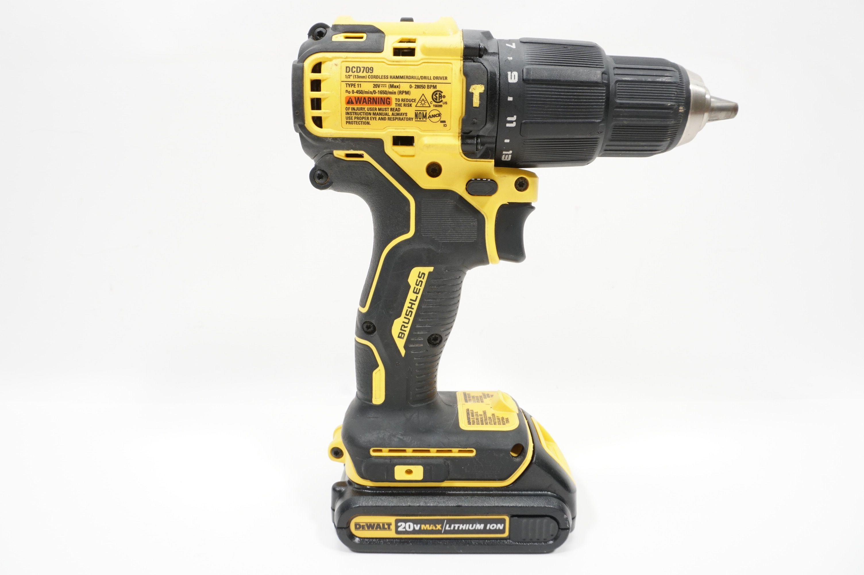 DeWalt DCD709 20V MAX Cordless Brushless Compact 1/2 in. Hammer Drill