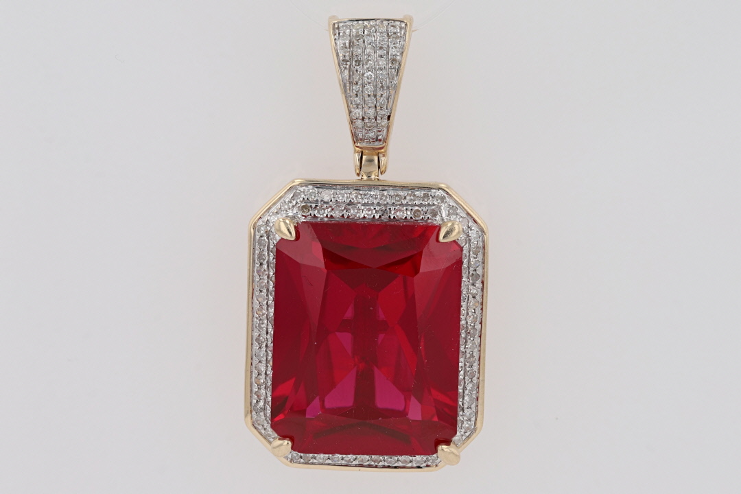 21.51ctw LabCreated Ruby and Diamond Halo Pendant without Chain 10k