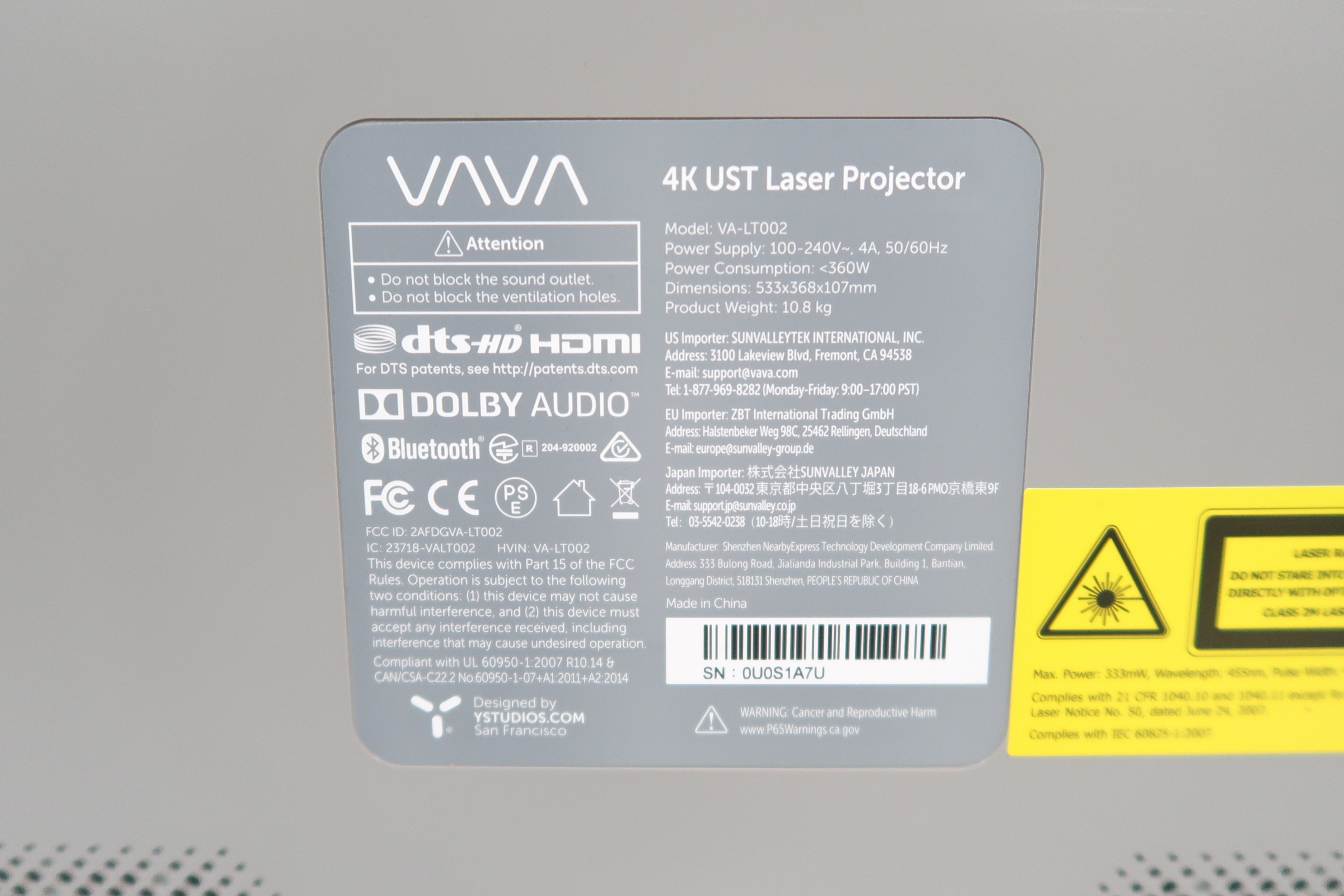 VAVA VALT002 2500Lmn PixelShift 4K UHD UltraShort Throw Laser DLP