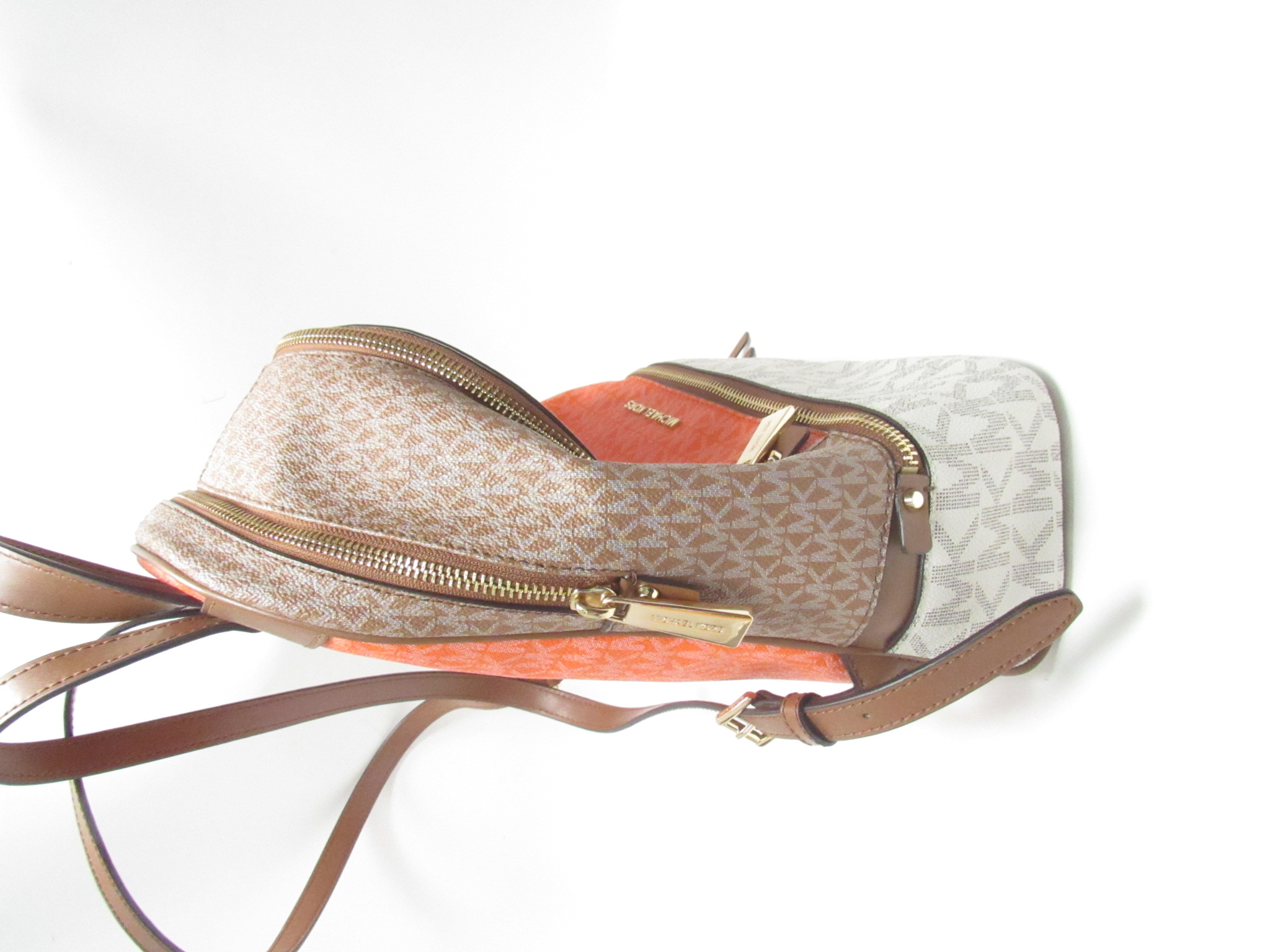 Michael Kors Multi-Color Brown/White/Tan Zip-Up MK Pattern 
