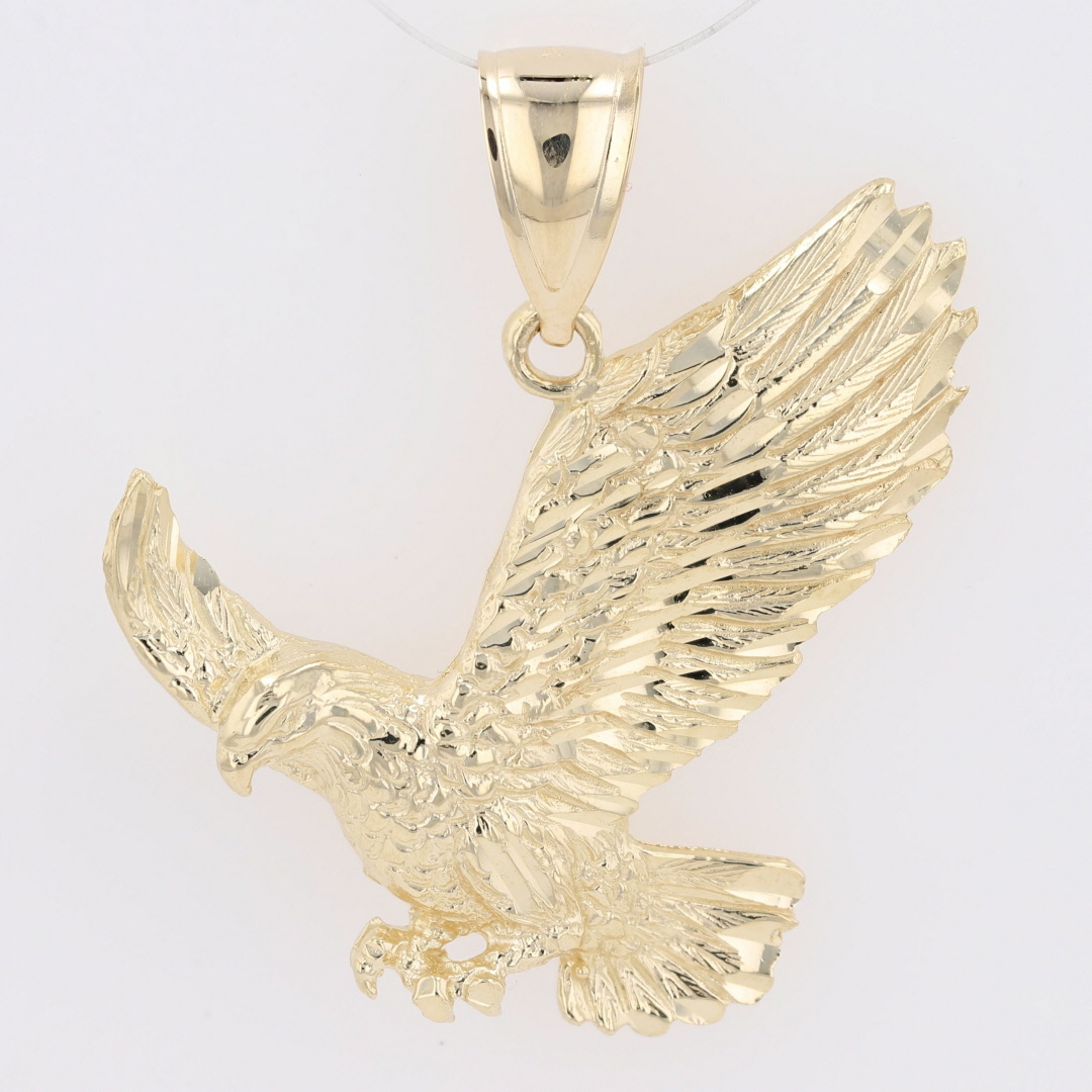 Diamond Cut Eagle Pendant without Chain 14k Yellow Gold