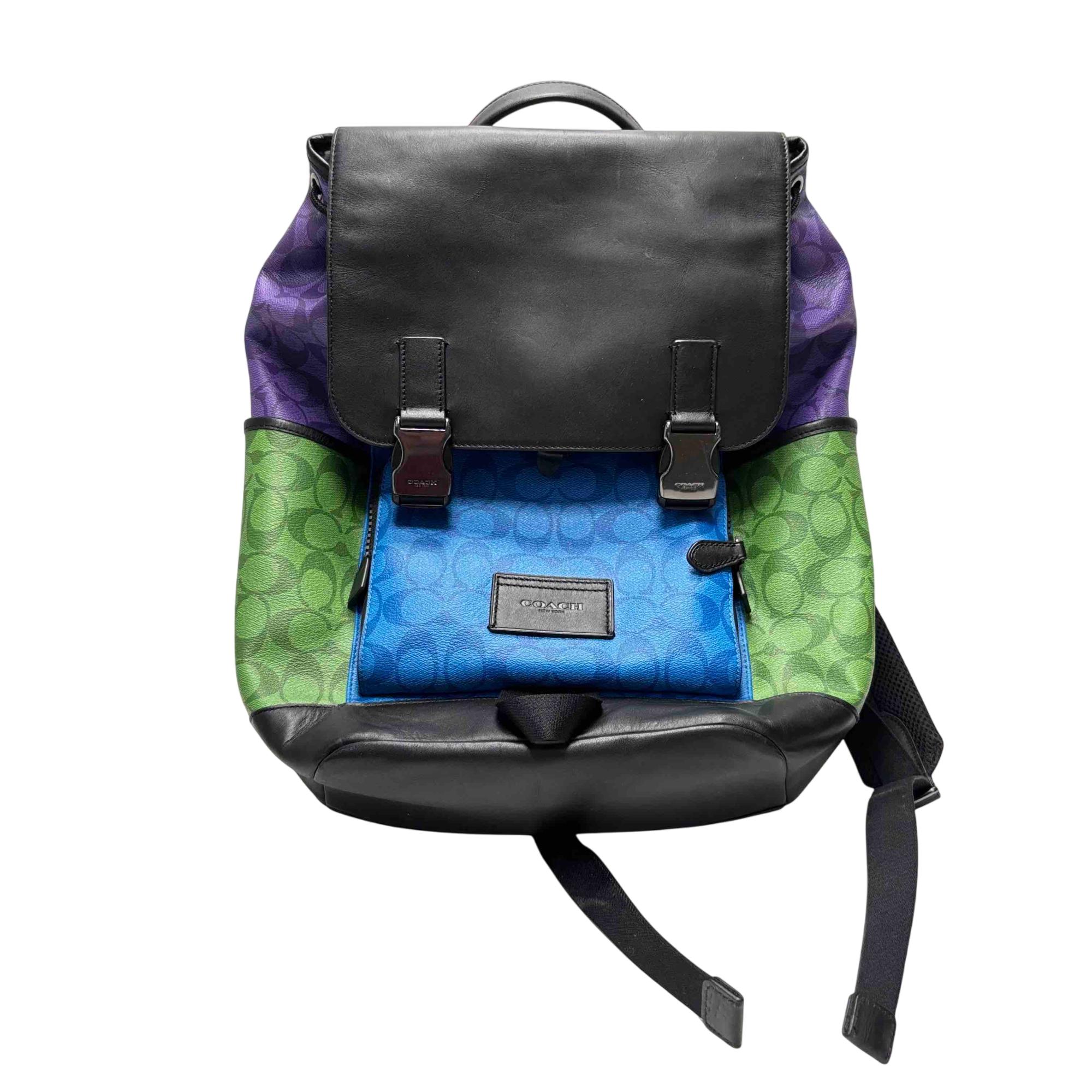 Coach New York Black/Multicolor Leather Drawstring Backpack 13.5" x 14.5"