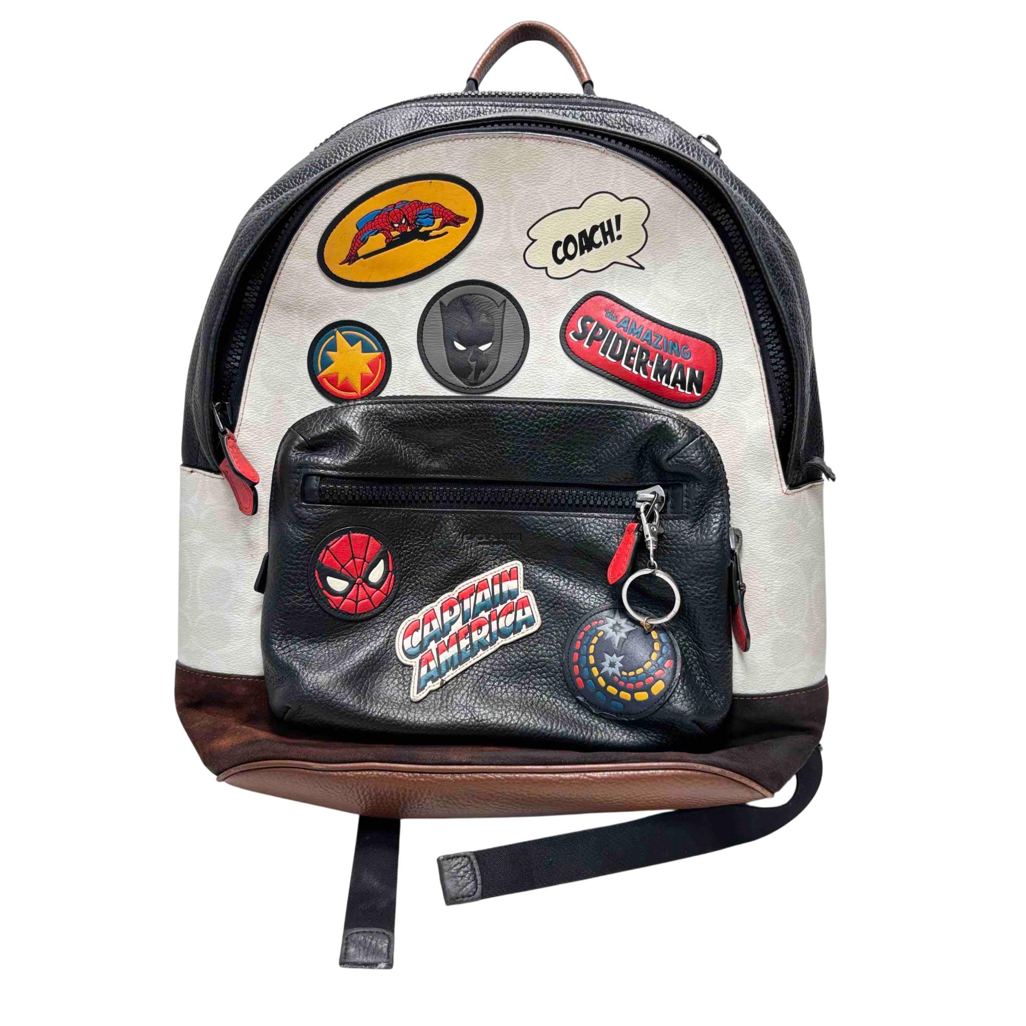 Coach Black and Brown Leather Backpack Superhero Patch