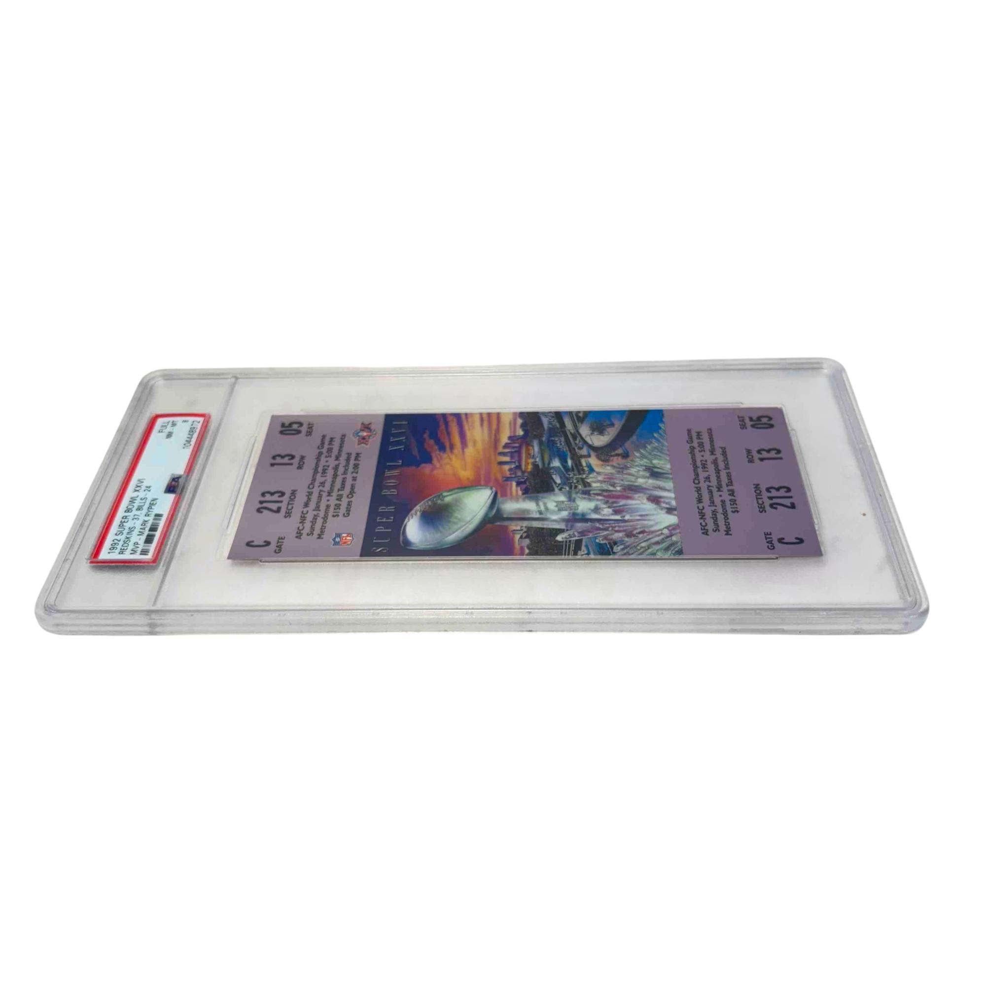 1992 Super Bowl XXVI Full Ticket PSA Graded NM-MT - Redskins vs. Bills