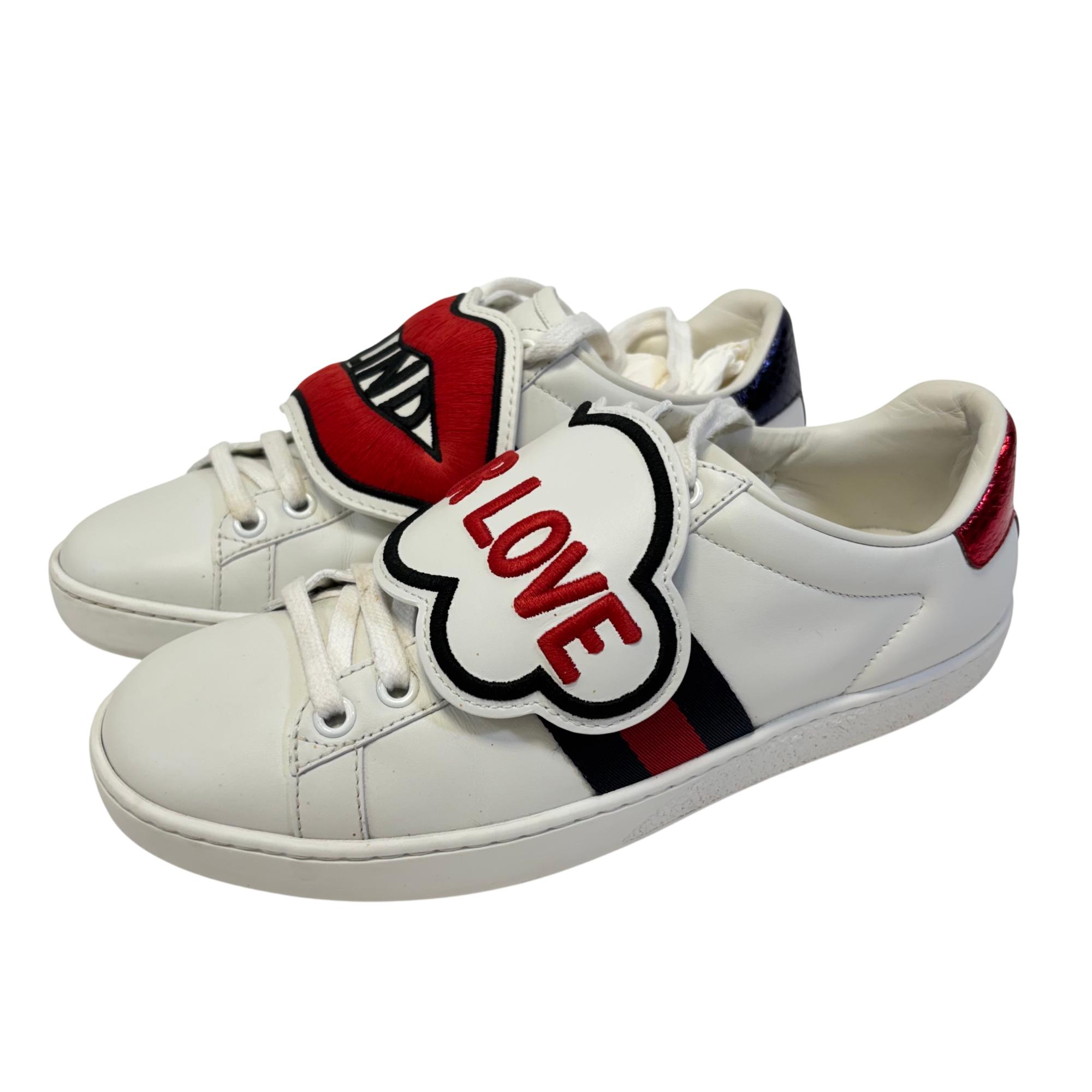 Gucci Ace Blind For Love White Leather Sneakers 470342-0-9070