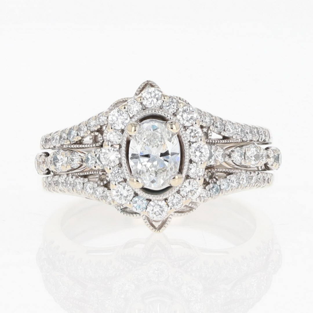 Zac Posen Oval Diamond Halo Wedding Set Rings 14k White