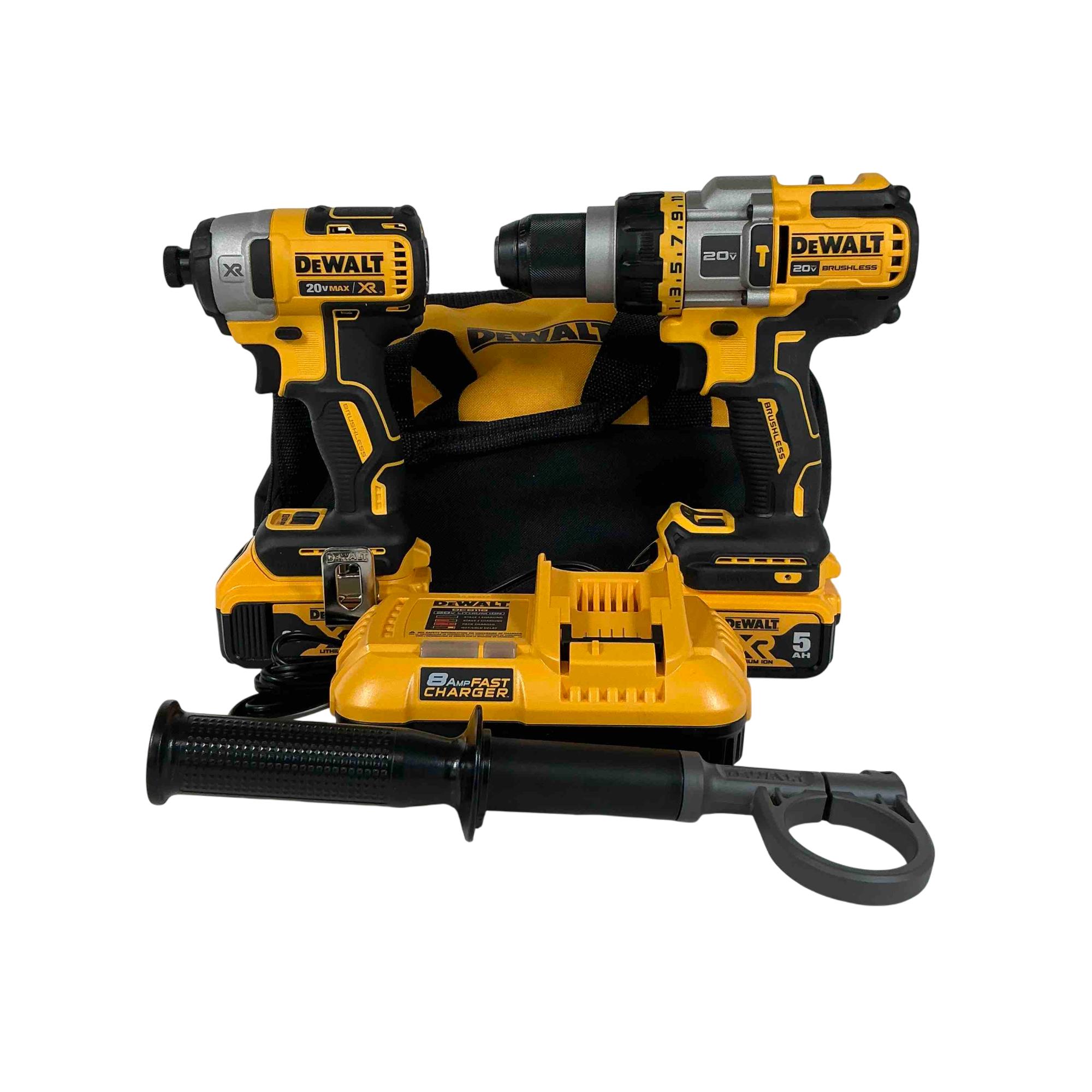 DEWALT Kit Combinado 20 V MAX Rotomartillo Sin Escobillas FLEXVOLT ADVANTAGE 1/2 Pulg. + Atornillador de Impacto XR 1/4 Pulg. con 2 Baterías 5.0 Ah DCK2100P2