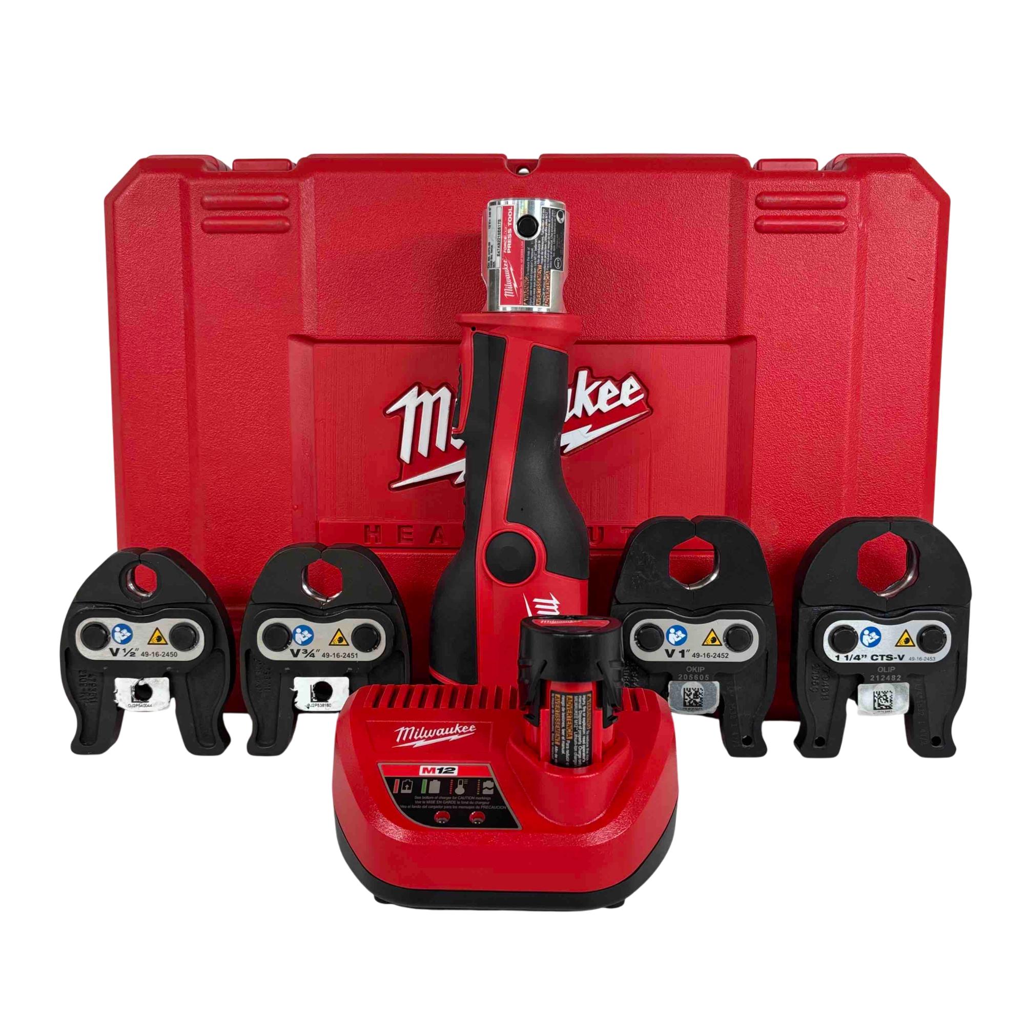 Milwaukee Tool M12 12V Li-Ion Force Logic Cordless Press Tool Kit w/ 3 jaws with (2) 1.5 A